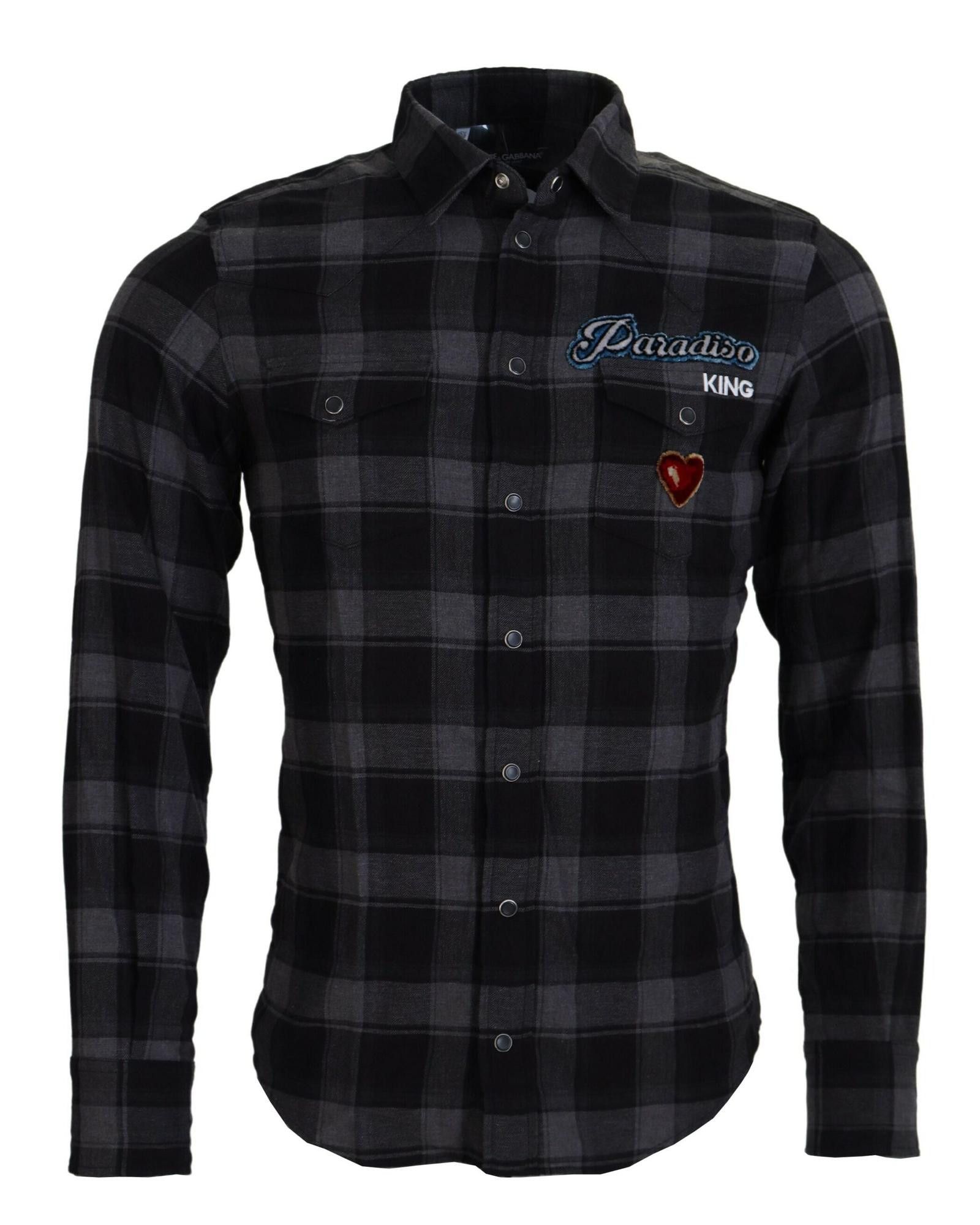 image of Dolce Gabbana Checkered Long Sleeve Shirt in Black/Gray, Men's (Size Small)