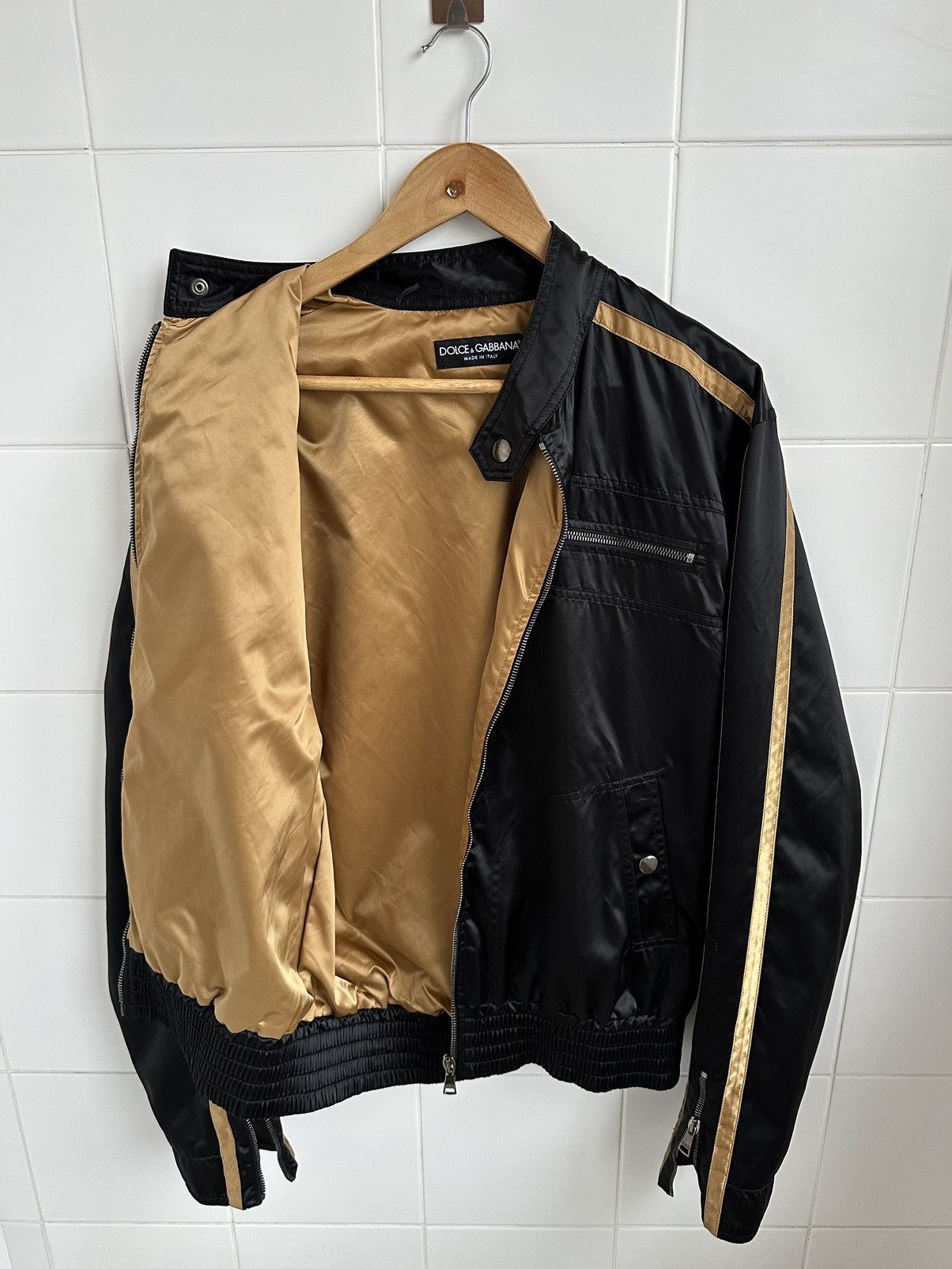 Dolce & Gabbana Dolce & Gabbana SS/04 Nylon Black/Gold Bomber Jacket M Size Size US M / EU 48-50 / 2 - 9 Thumbnail