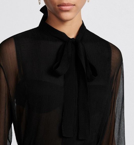 Dior o1w1db10824 Silk Crepe Sheer Blouse in Black Size S / US 4 / IT 40 - 7 Thumbnail