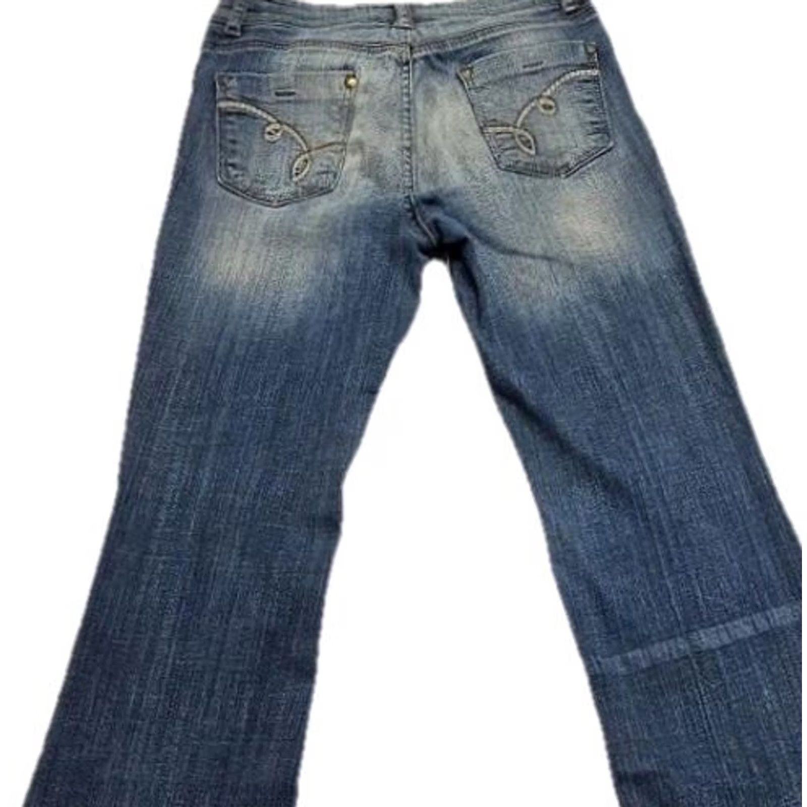 Vintage VINTAGE LEI Jeans Womens 5 Blue Sophia Flare Juniors Short Low Rise Stretch Y2K Bell Bottom Size 27" / US 4 / IT 40 - 7 Thumbnail