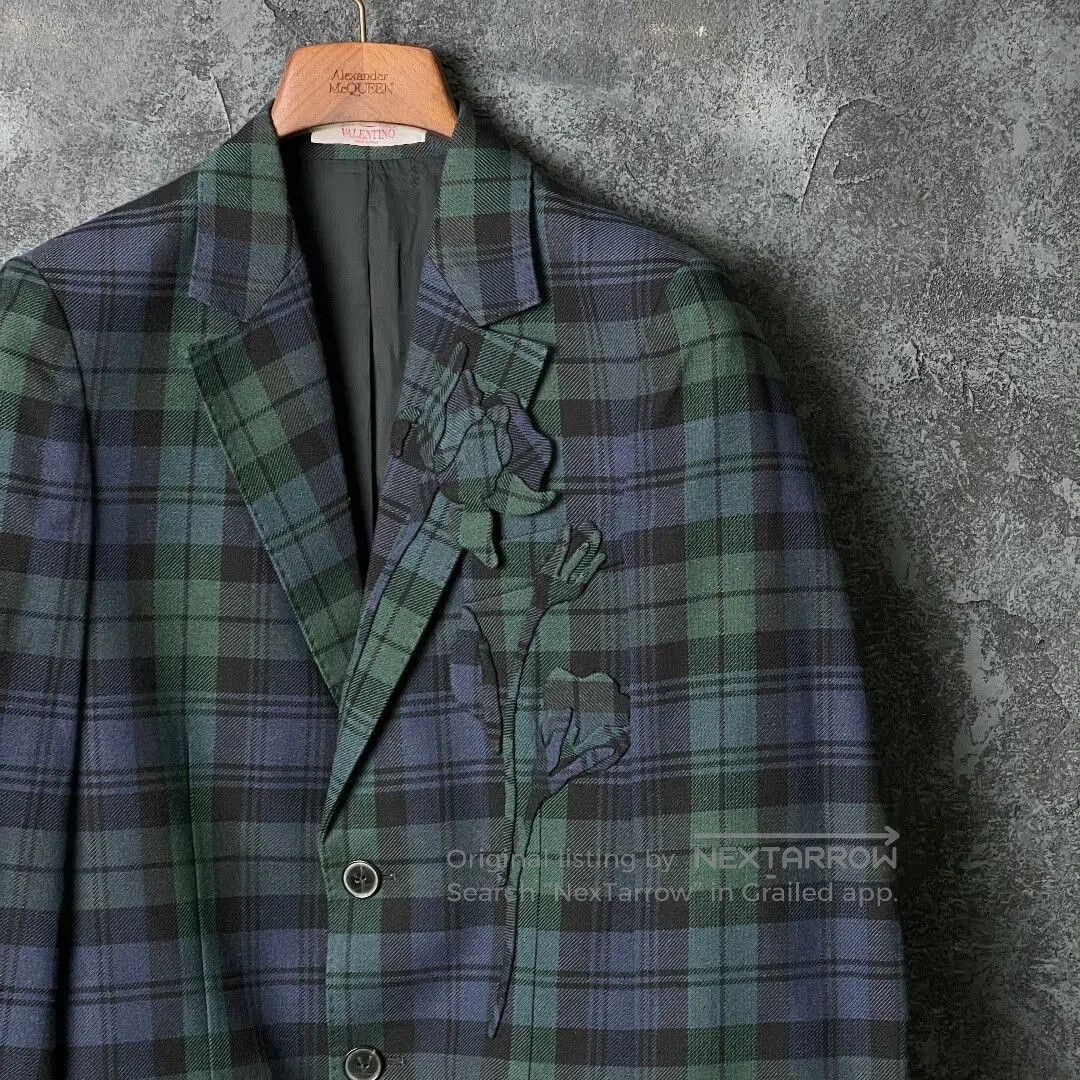 Valentino Blue Green Plaid Floral Blazer. Size US S / EU 44-46 / 1 - 3 Thumbnail