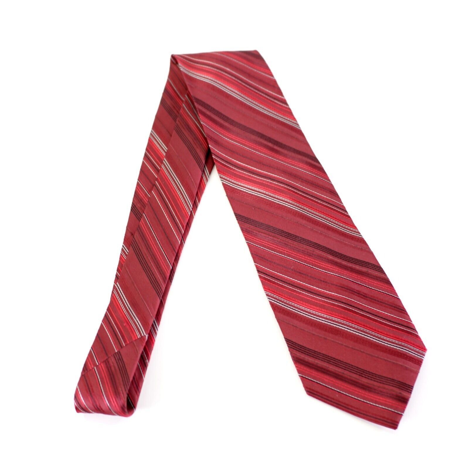 George George Red Striped Woven Silk Tie Size ONE SIZE - 6 Thumbnail