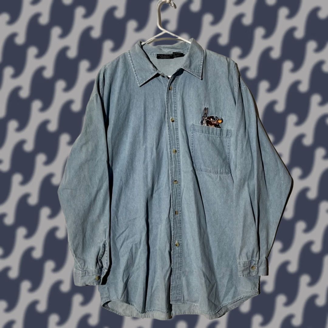 Vintage VINTAGE Looney Tunes Denim Shirt Bugs Bunny Embroidered Pocket Mens L Blue Long Sleeve Button-Down Shirt Size US L / EU 52-54 / 3 - 1 Thumbnail