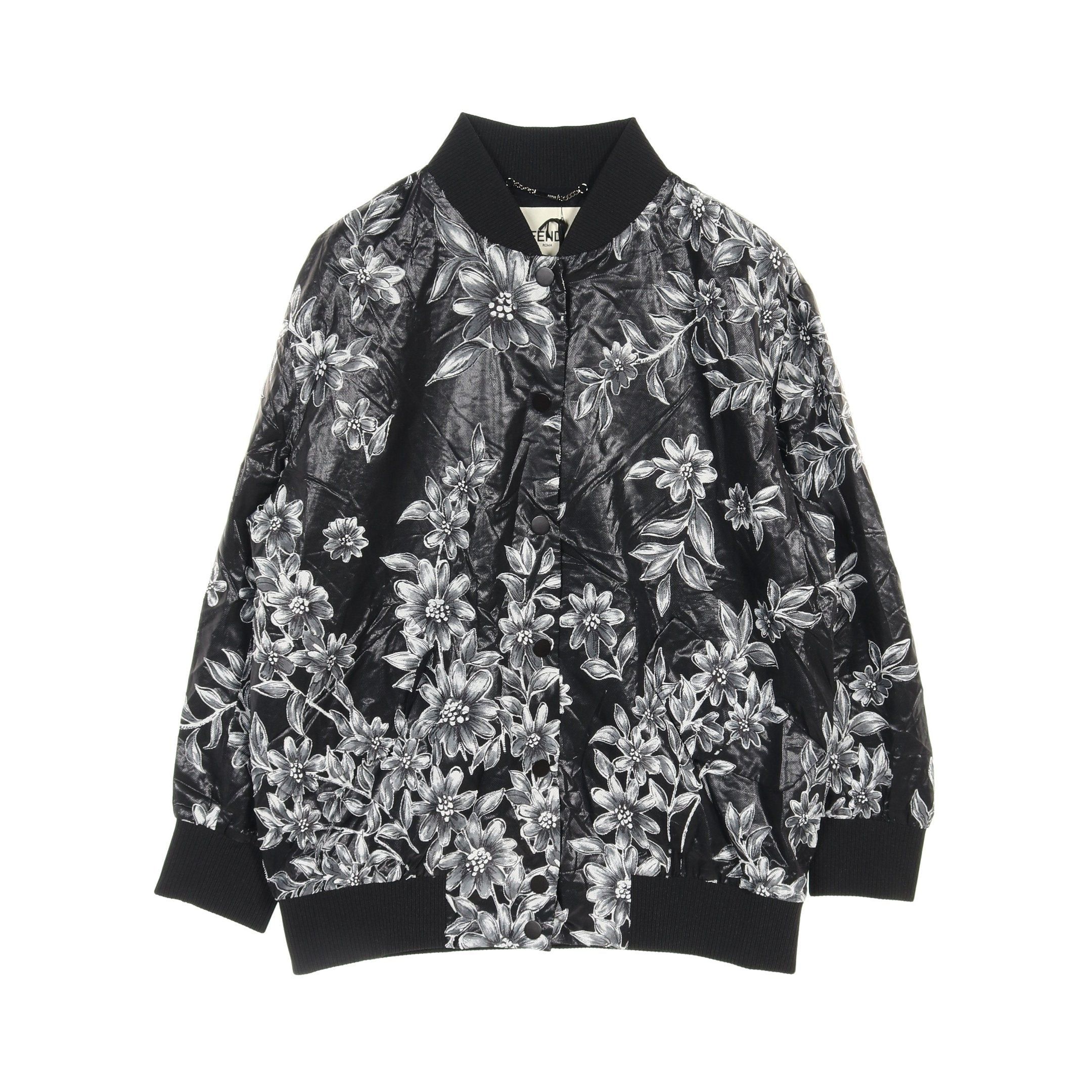 Fendi Fendi Jacket Floral Pattern Rayon Black Gray Hook Button Size ONE SIZE - 1 Thumbnail