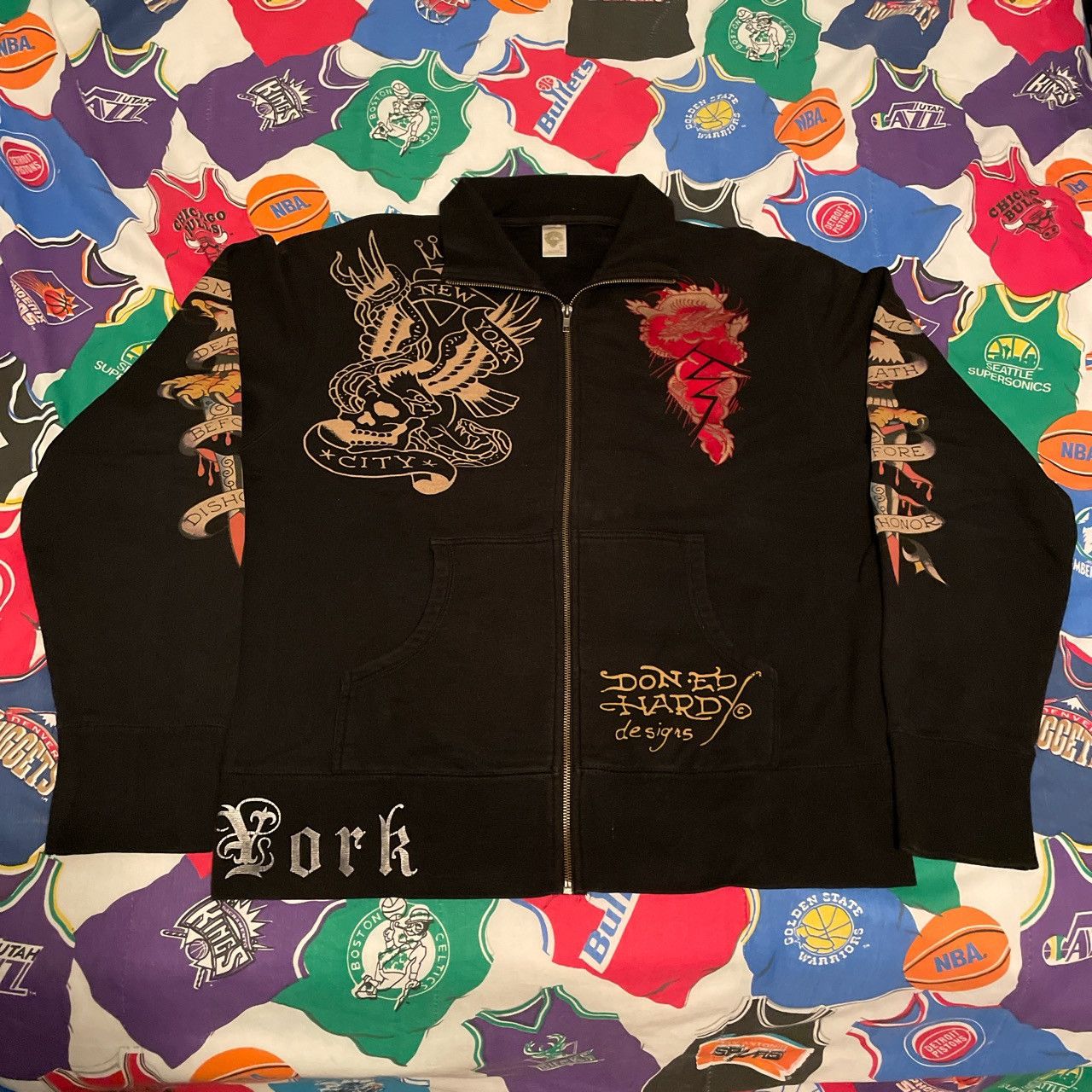 image of Y2K Ed Hardy Affliction Grunge Skull Wings Skeleton Jacket in Black, Men's (Size 2XL)