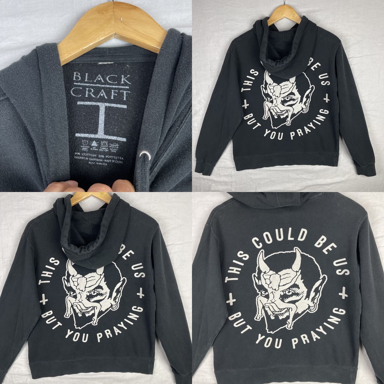 Vintage Black Craft Cult Hoodie Mens I Small Black Graphic Print Hooded Pockets, Regular Fit, Pullover, Fall Winter, Gothic, 90s Size US S / EU 44-46 / 1 - 8 Thumbnail