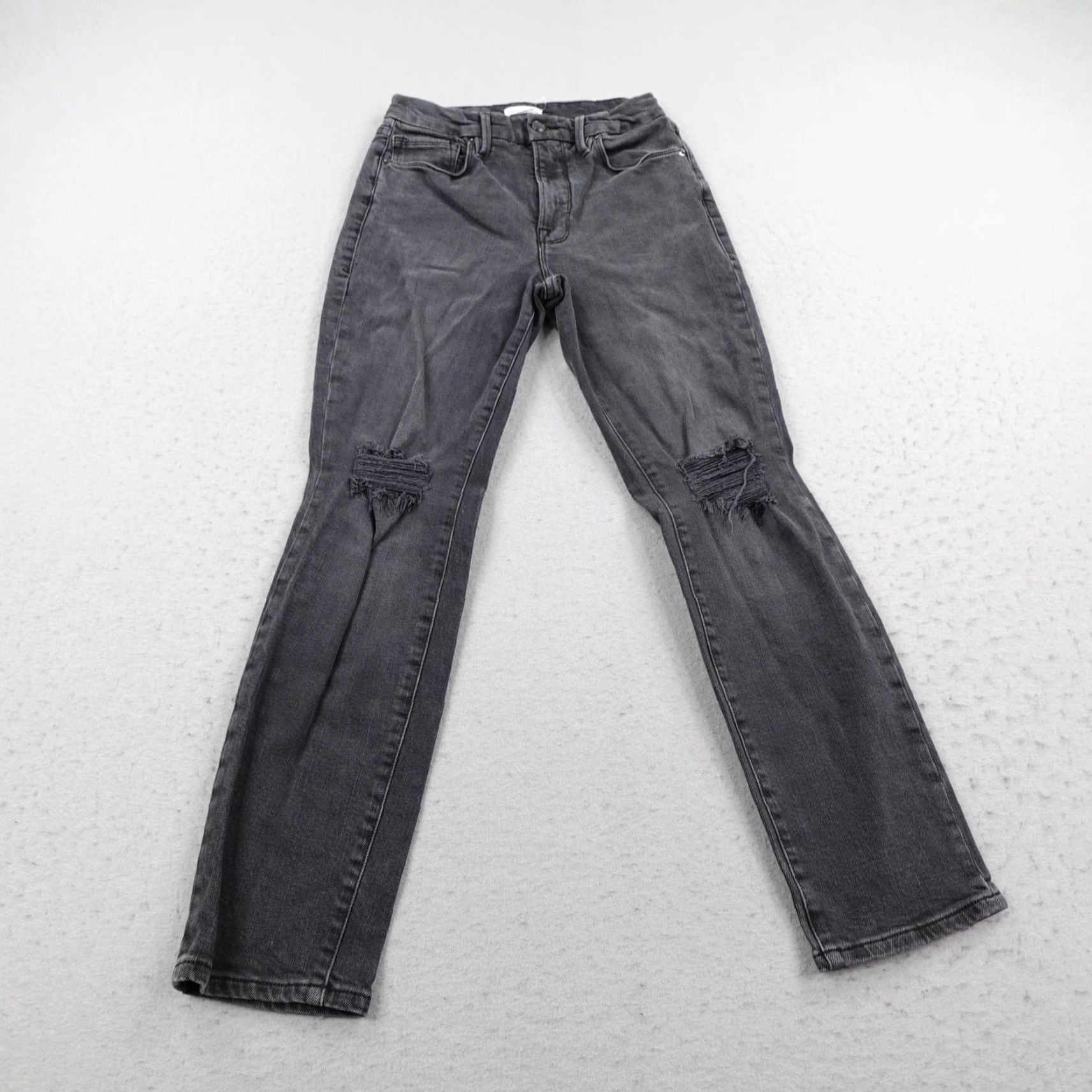 Good American Good American Jeans Women Gray Denim Straight Leg Distressed Stretch Flex 4/27 Slim Inseam 27.5 in Pocket Zip Size 27" / US 4 / IT 40 - 2 Thumbnail