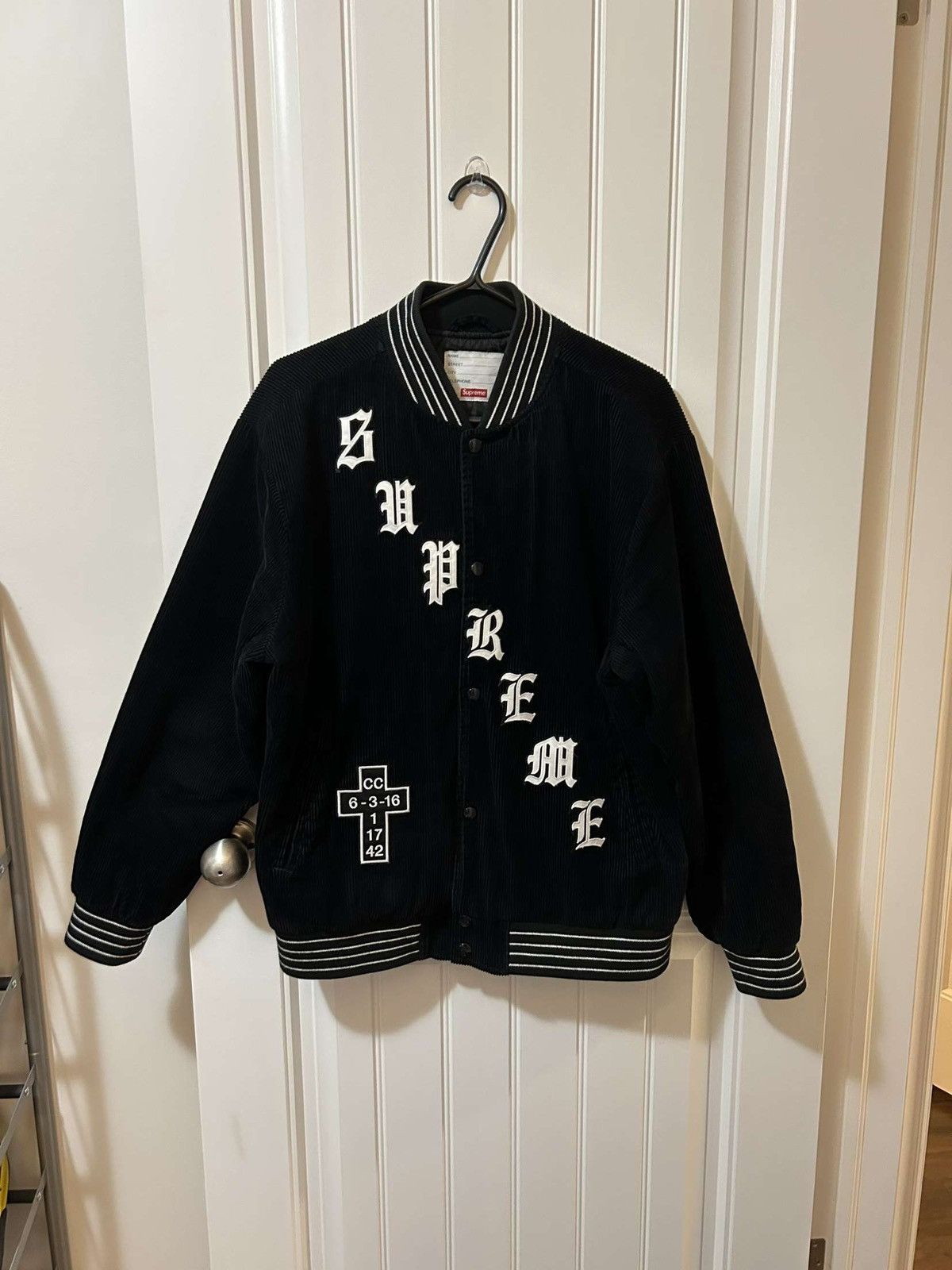 Supreme Old English Corduroy Varsity Jacket Black