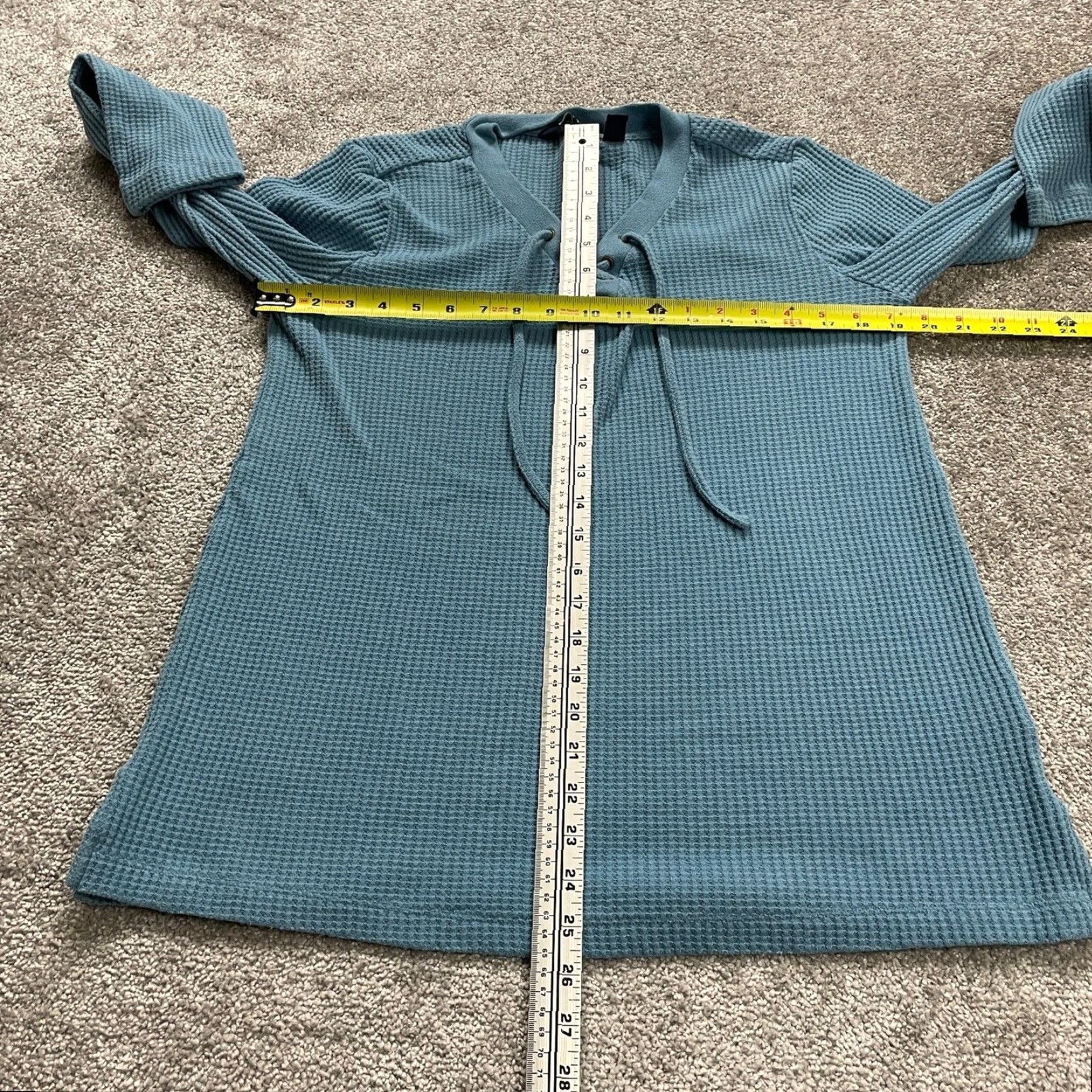 Lands' End Lands' End Womens Sweater Medium Blue Lace V-Neck Waffle Knit Pullover Casual Size M / US 6-8 / IT 42-44 - 7 Thumbnail