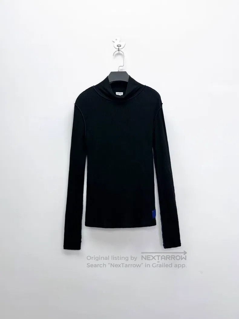 Loewe Loewe Black hem leather logo high neck ribbed knit top Size S / US 4 / IT 40 - 1 Thumbnail