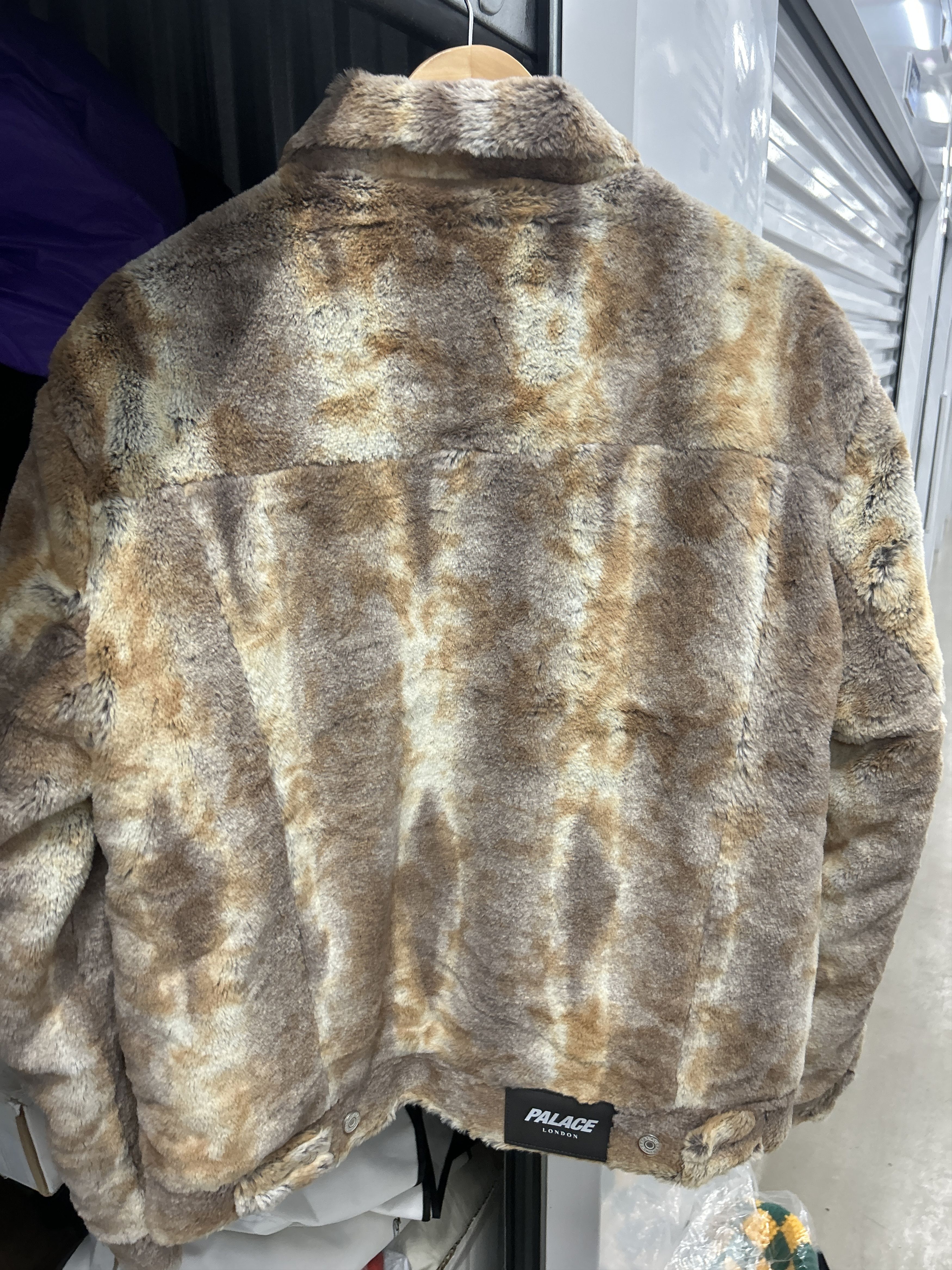 palace furry trucker jacket brown