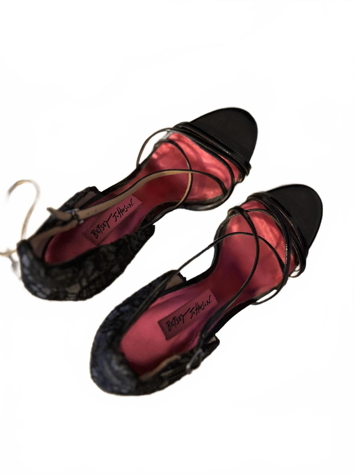 Other VINTAGE! Betsey Johnson Black Strappy Lace High Heel Sandals Size US 7 / IT 37 - 3 Thumbnail