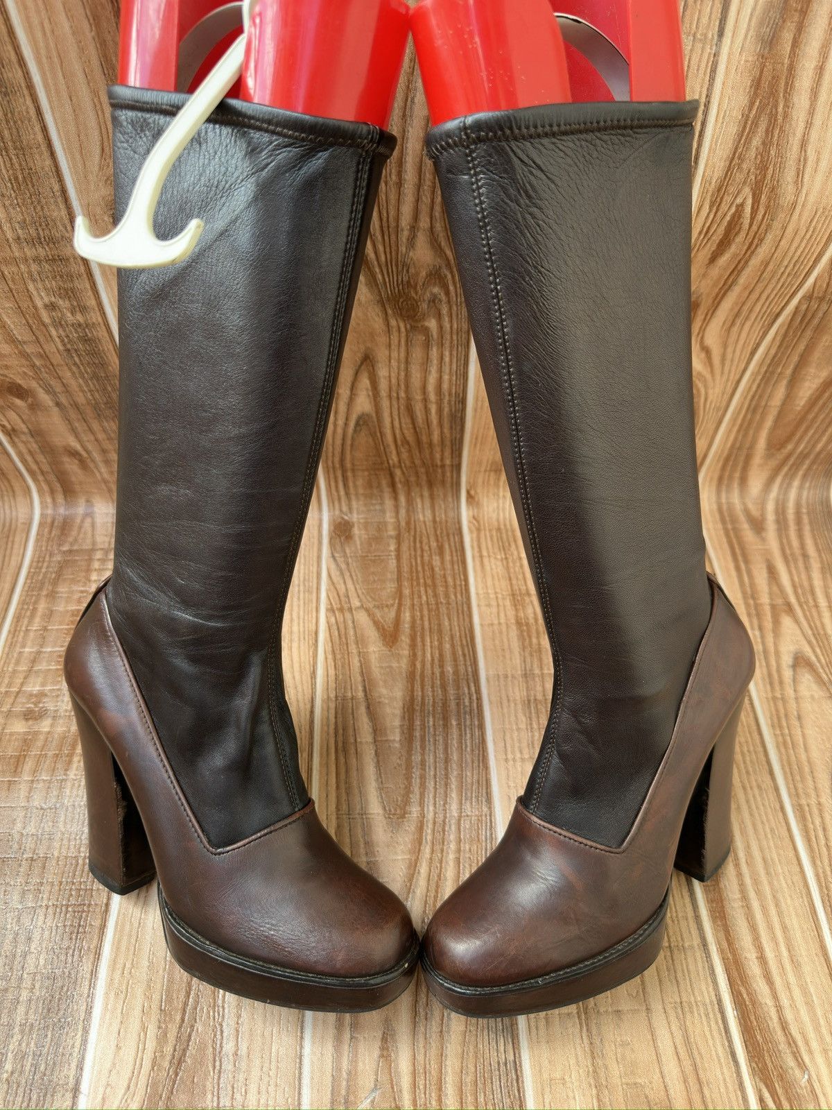 Prada × Vintage FW Fall 2006 Runway Brown Leather Sock Boots Size US 6 / IT 36 - 22 Thumbnail