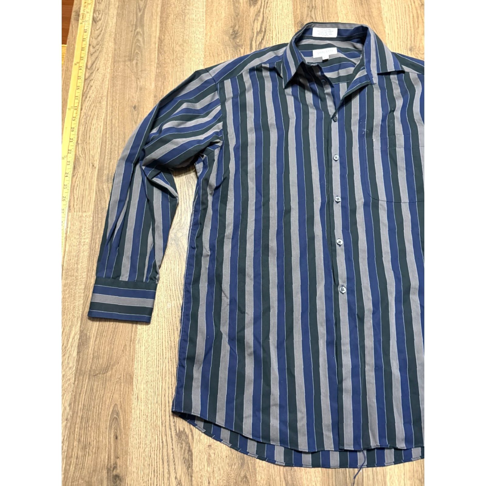 Liz Claiborne VINTAGE Concepts by Claiborne Shirt Mens 15.5 32-33 Striped Button-Up Brown Black Blue Cotton Long Sleeve Button-Front Pocket Casual Size US L / EU 52-54 / 3 - 3 Thumbnail