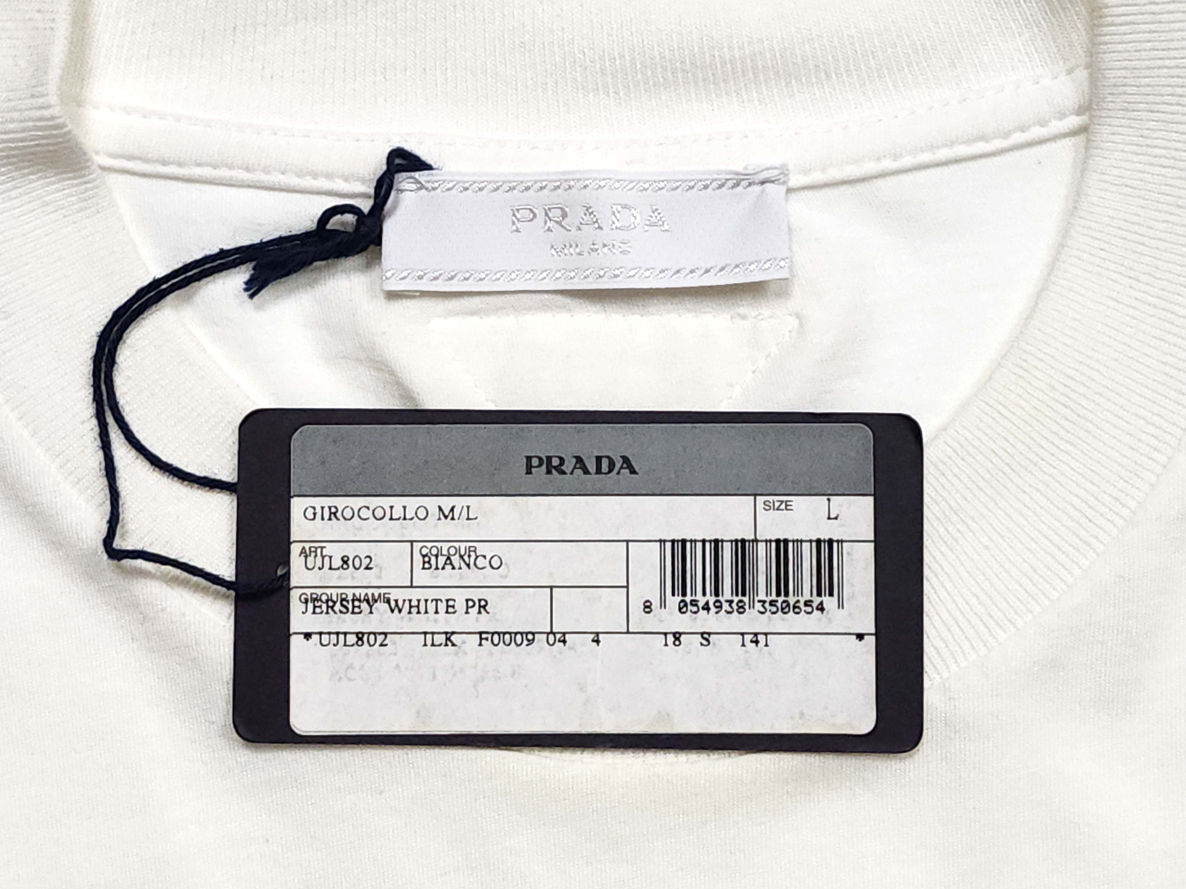 Prada White Long Sleeve Cotton Logo Patch Pocket T-Shirt Size L / US 10 / IT 46 - 5 Thumbnail