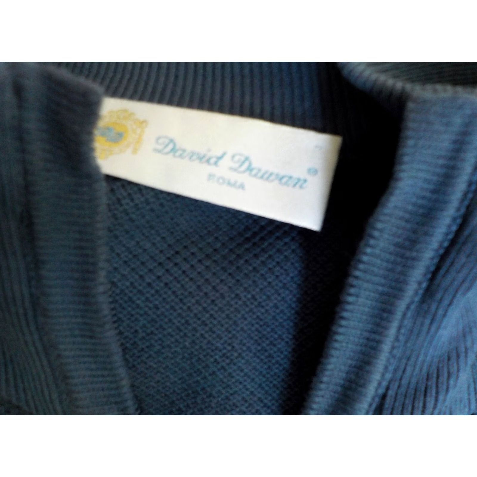Vintage DAVID DAWAN Zipper Front Mens Cardigan Sweater Blue 100% Cotton XL Knit Mock Neck Ribbed Cuffs and Waistband Regular Size Size US XL / EU 56 / 4 - 5 Thumbnail
