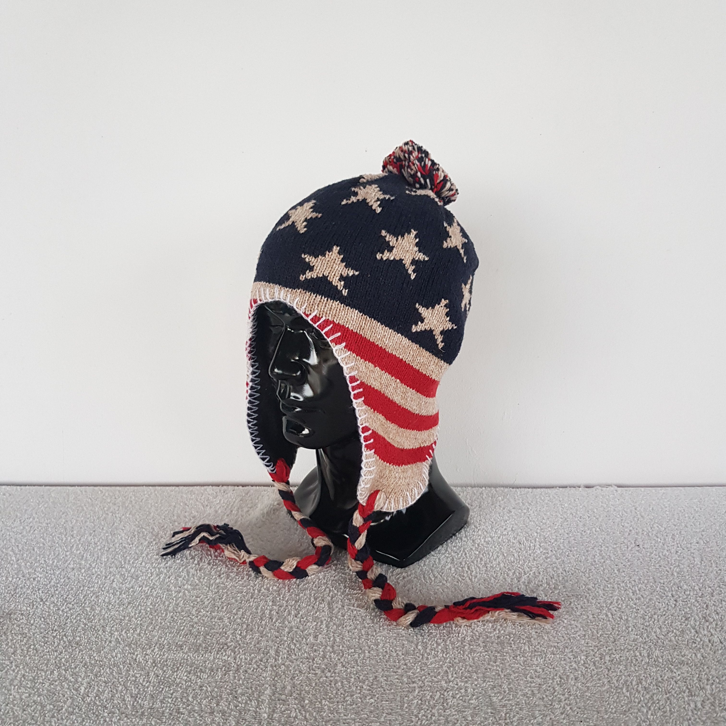 Other Vintage American Flag Earflap Beanie Pom Pom Snow Caps Hats Size ONE SIZE - 1 Thumbnail