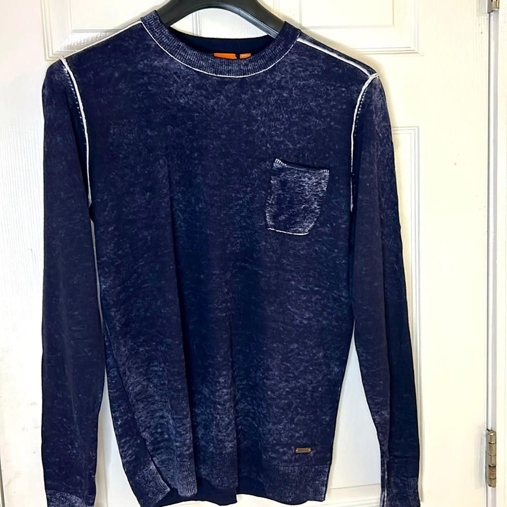 Hugo Boss BOSS ORANGE - LS Crew pocket Sweater- Burnout - Navy - Large Size US L / EU 52-54 / 3 - 2 Thumbnail