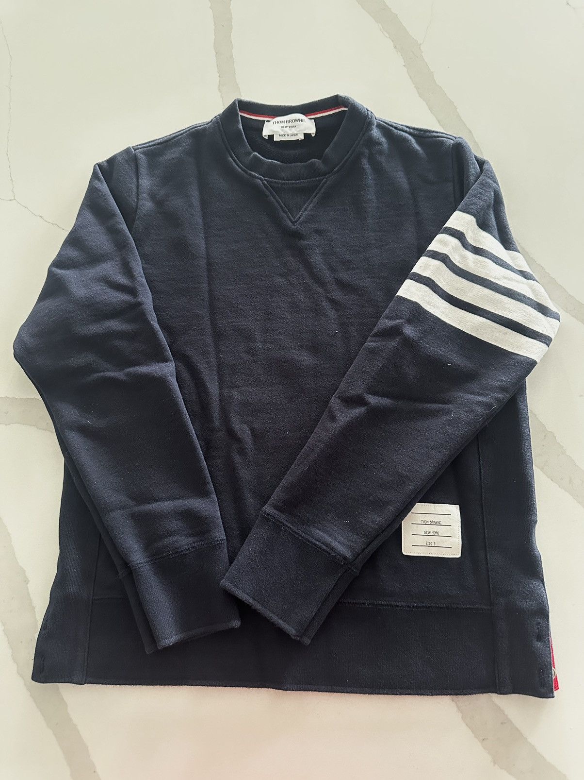 image of Thom Browne Cotton Classic 4 Bar Sweatshirt Size 3 in Navy, Men's