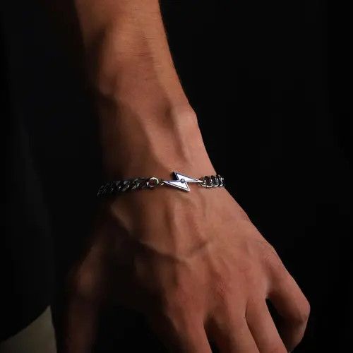 Jewelry Silver Chain Lightning Bolt Bracelet, Chunky Link Bracelet Size ONE SIZE - 6 Thumbnail