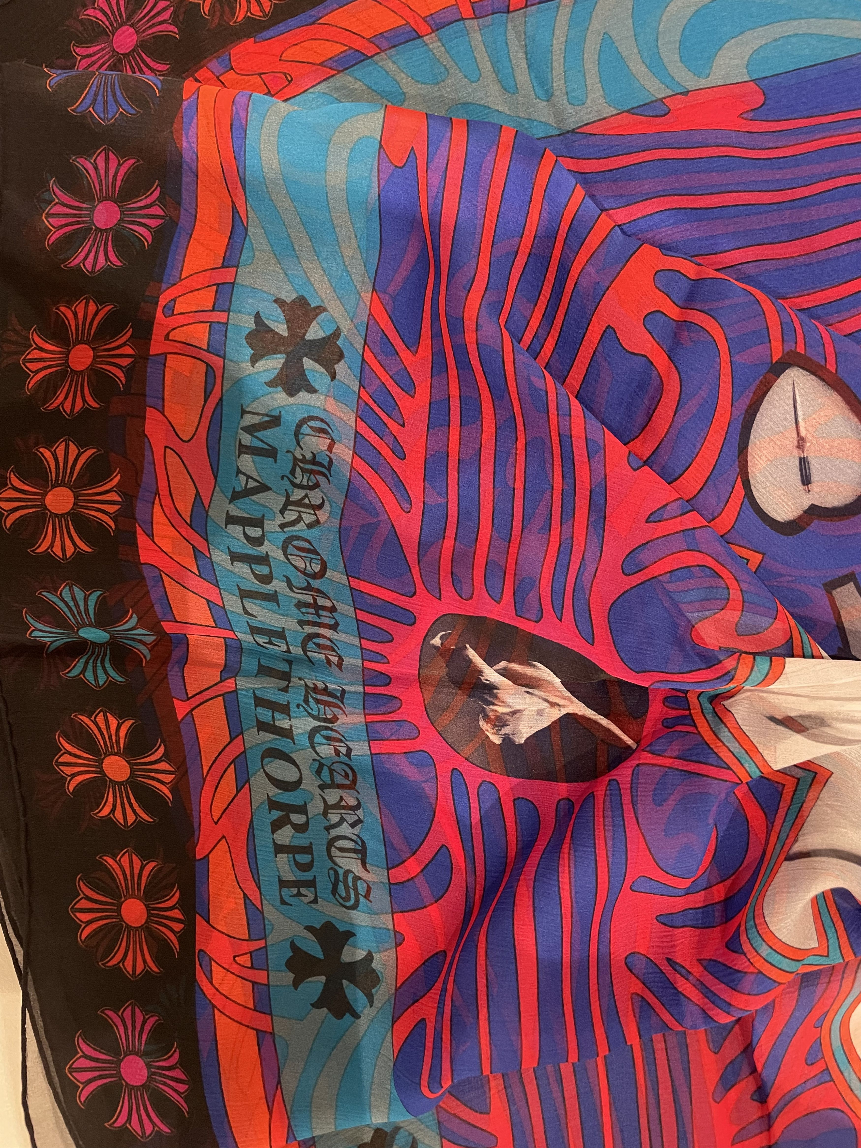 Chrome Hearts Chrome Hearts Mapplethorpe Multi-Color Cross Blue Silk Scarf Size ONE SIZE - 6 Thumbnail