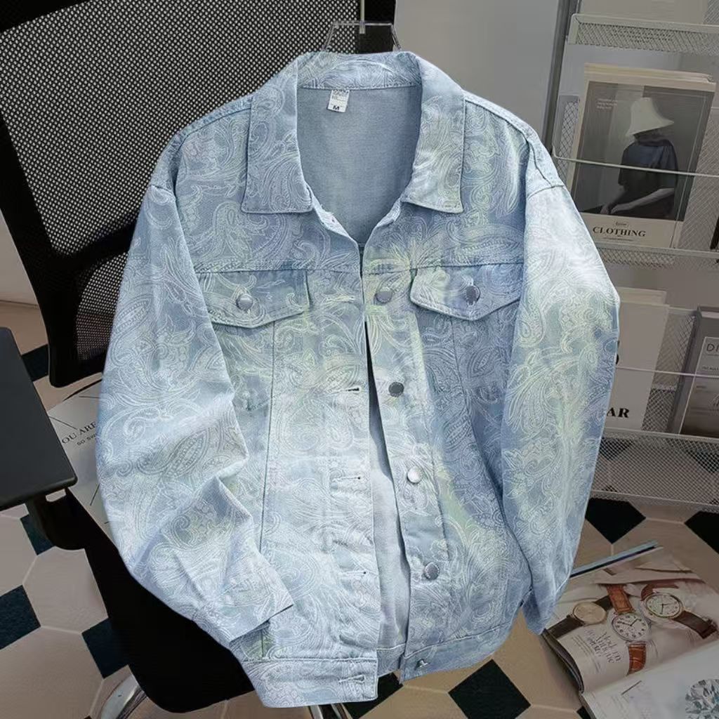 Vintage Light Blue Paisley Jacquard Denim Jacket Size M Size US M / EU 48-50 / 2 - 1 Thumbnail
