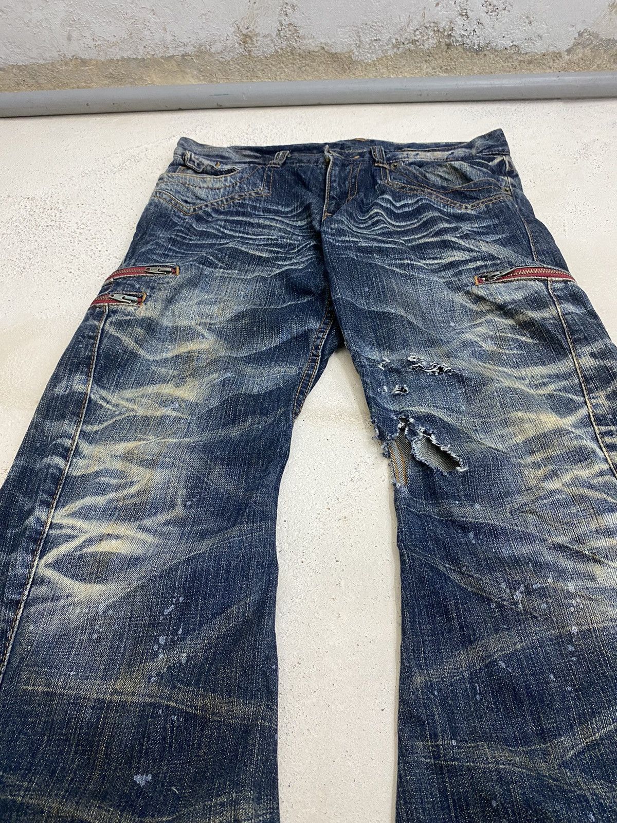 GOSTAR DE FUGA × Japanese Brand Vintage Rattle Rap Unique Faded Wash Zipper Accents Ripped Size US 33 - 6 Thumbnail