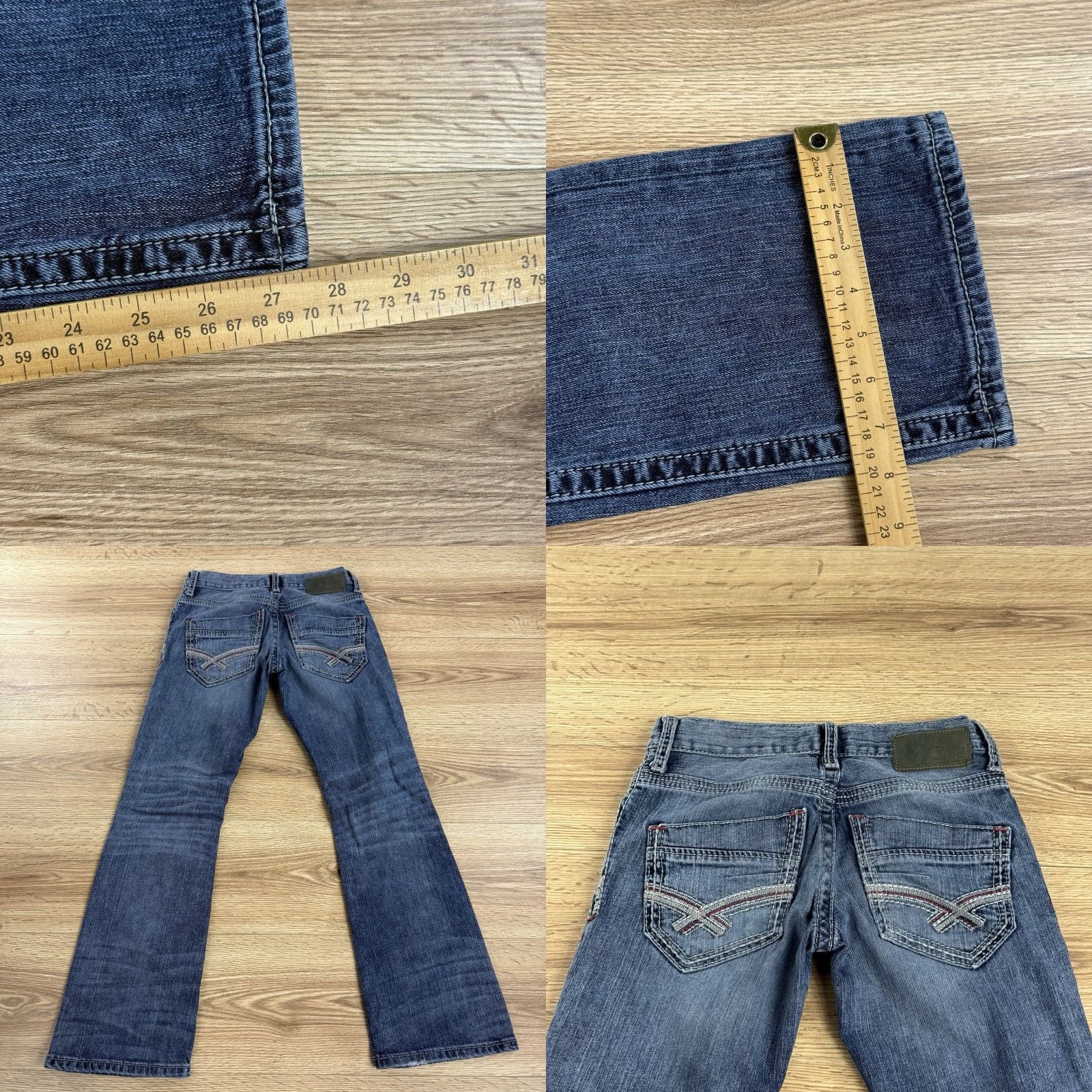 Vintage BKE Womens Jeans Aiden Boot Cut Blue Denim Distressed Low Rise 27S Short Size 27" / US 4 / IT 40 - 8 Thumbnail