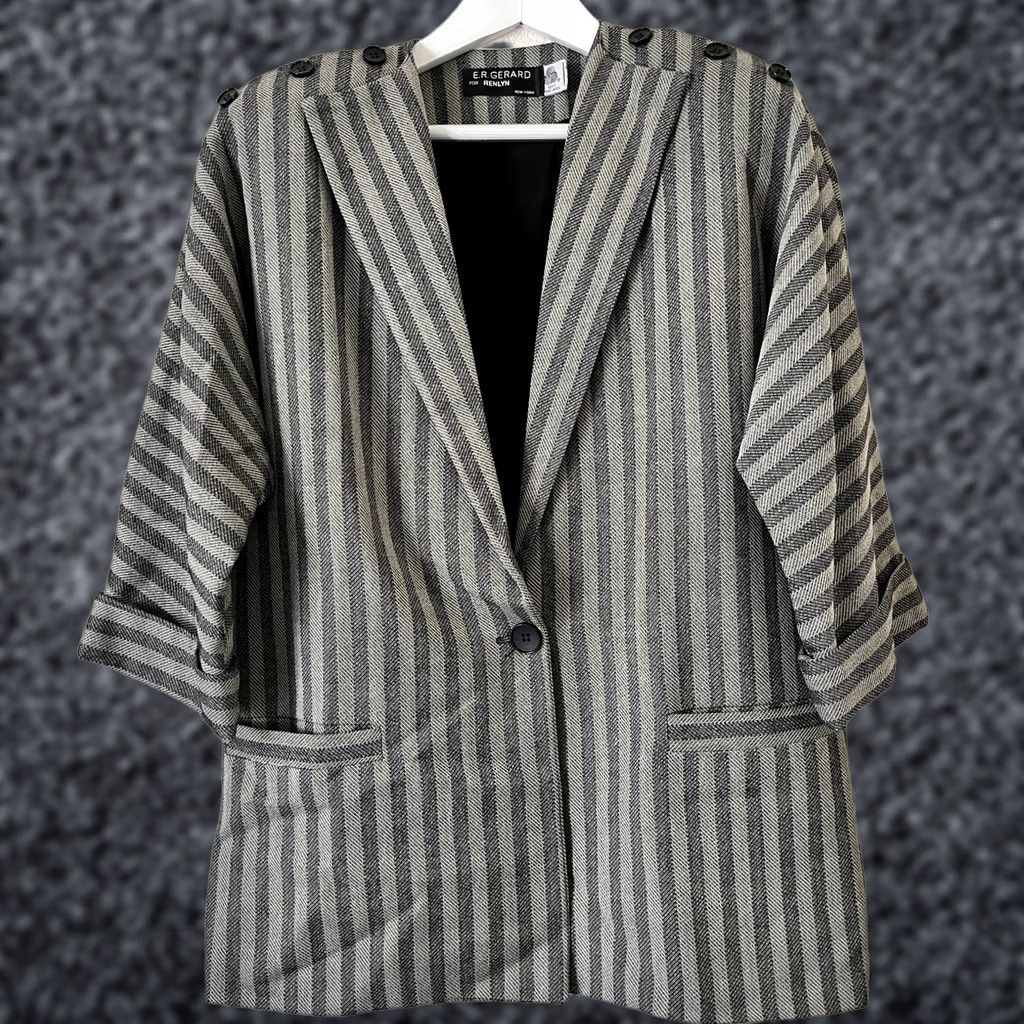 Avenue VINTAGE E.R. Gerard for Renlyn Saks Fifth Avenue Blazer Coat Striped Wool Size 8 Black Size M / US 6-8 / IT 42-44 - 1 Thumbnail