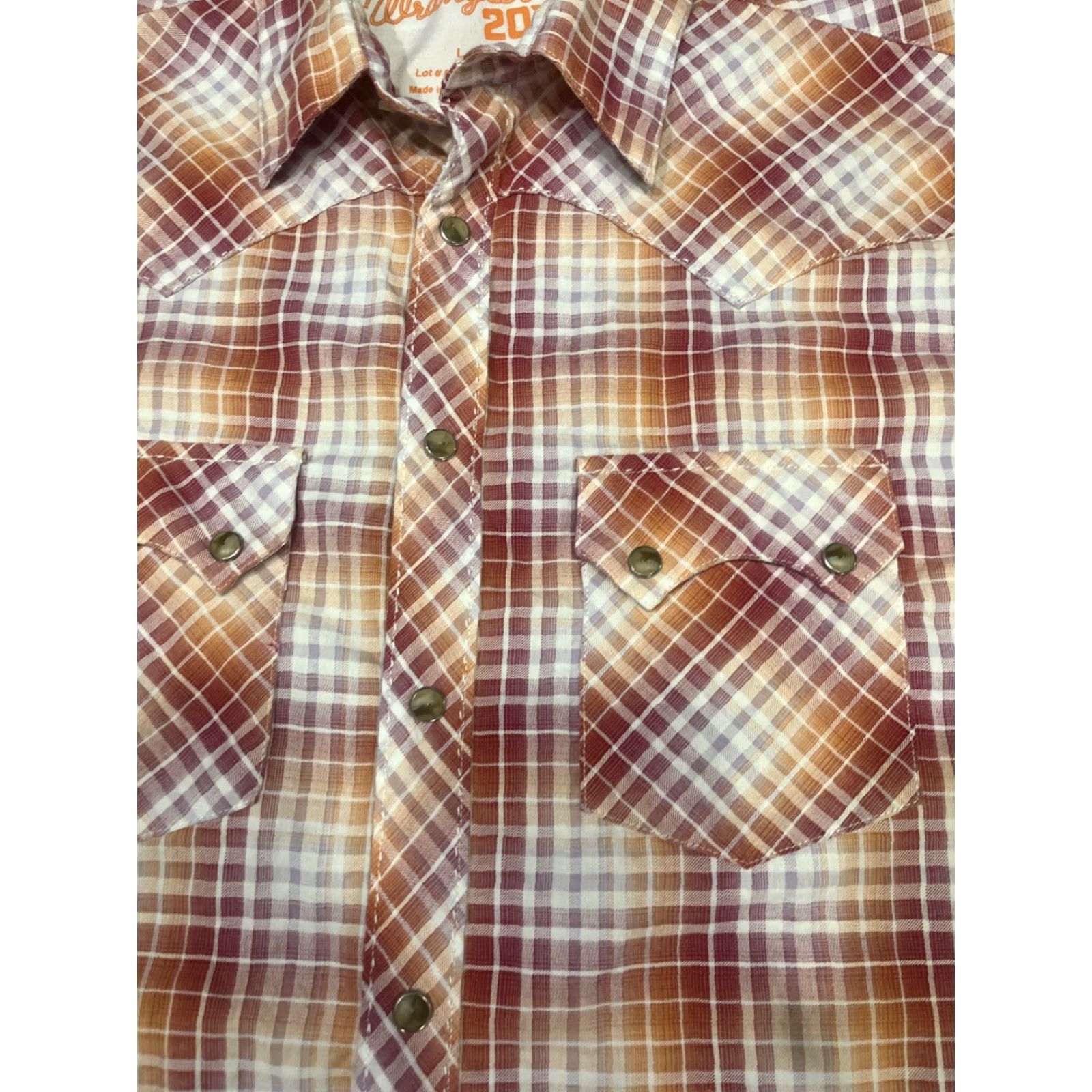 Wrangler Wrangler Shirt Mens Large Pearl Snap Western Cowboy Plaid Orange Red Button-Up Long Sleeve Casual Workwear Size US L / EU 52-54 / 3 - 2 Thumbnail