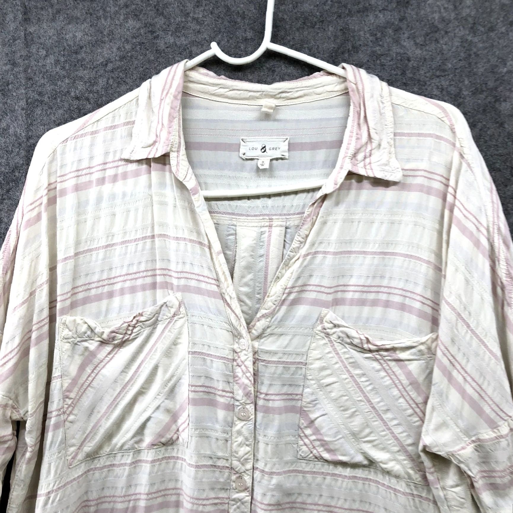 Lou & Grey Lou & Grey Rayon Shirt Womens S White Pink Long Sleeve Button Down Lightweight Size S / US 4 / IT 40 - 3 Thumbnail