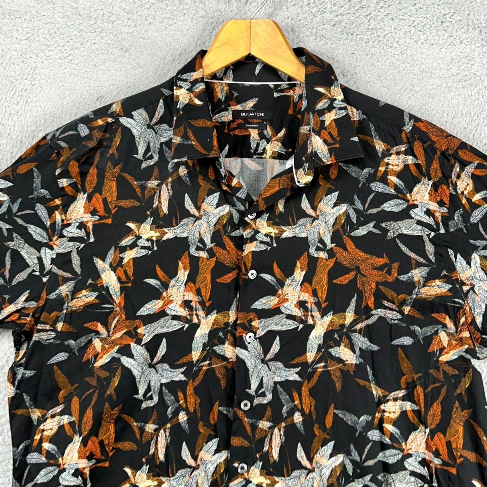 BUGATCHI BUGATCHI Shirt Button-Up Men 2XL Black Floral Shaped Fit Long Sleeve Size US XXL / EU 58 / 5 - 2 Thumbnail