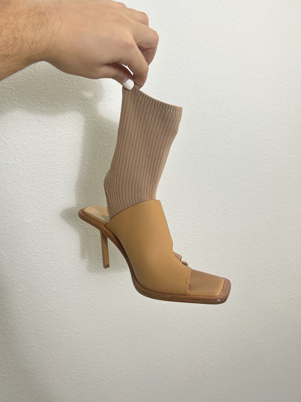image of Dion Lee Runway Pirate Sock Heel Shoes Boots in Tan, Women's (Size 11)