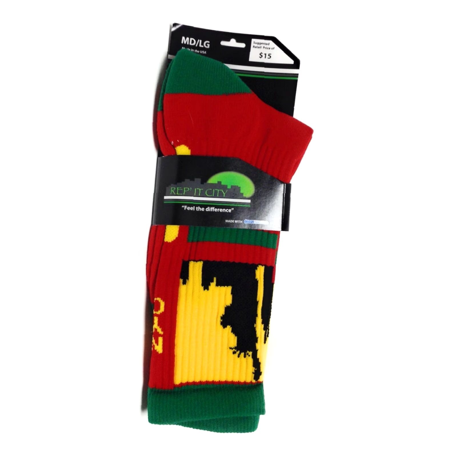 Vintage Rep It City NYC Socks Mens Basketball CoolMax Red Green Yellow State NYC Size ONE SIZE - 2 Thumbnail