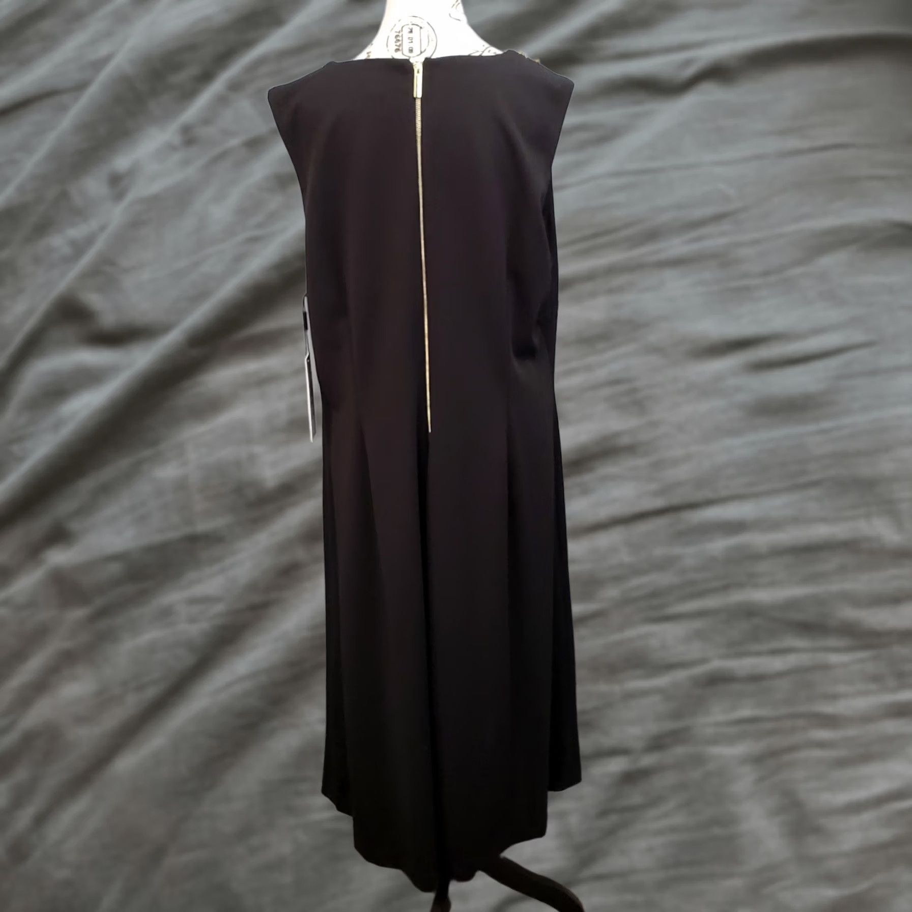 calvin klein black dress with gold zipper in back Calvin Klein Womens 20W Studded V-Neck Sleeveless Maxi Zip Klein sleeveless dress