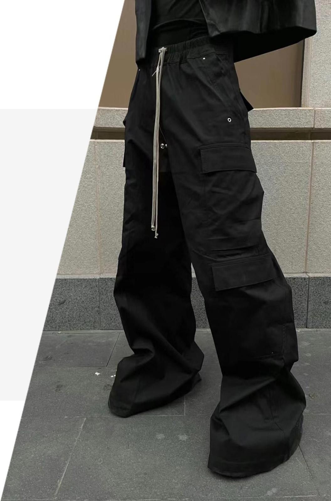 Japanese Brand Black Wide Leg Cargo Pants, Baggy Utility Trousers Size US 32 / EU 48 - 3 Thumbnail