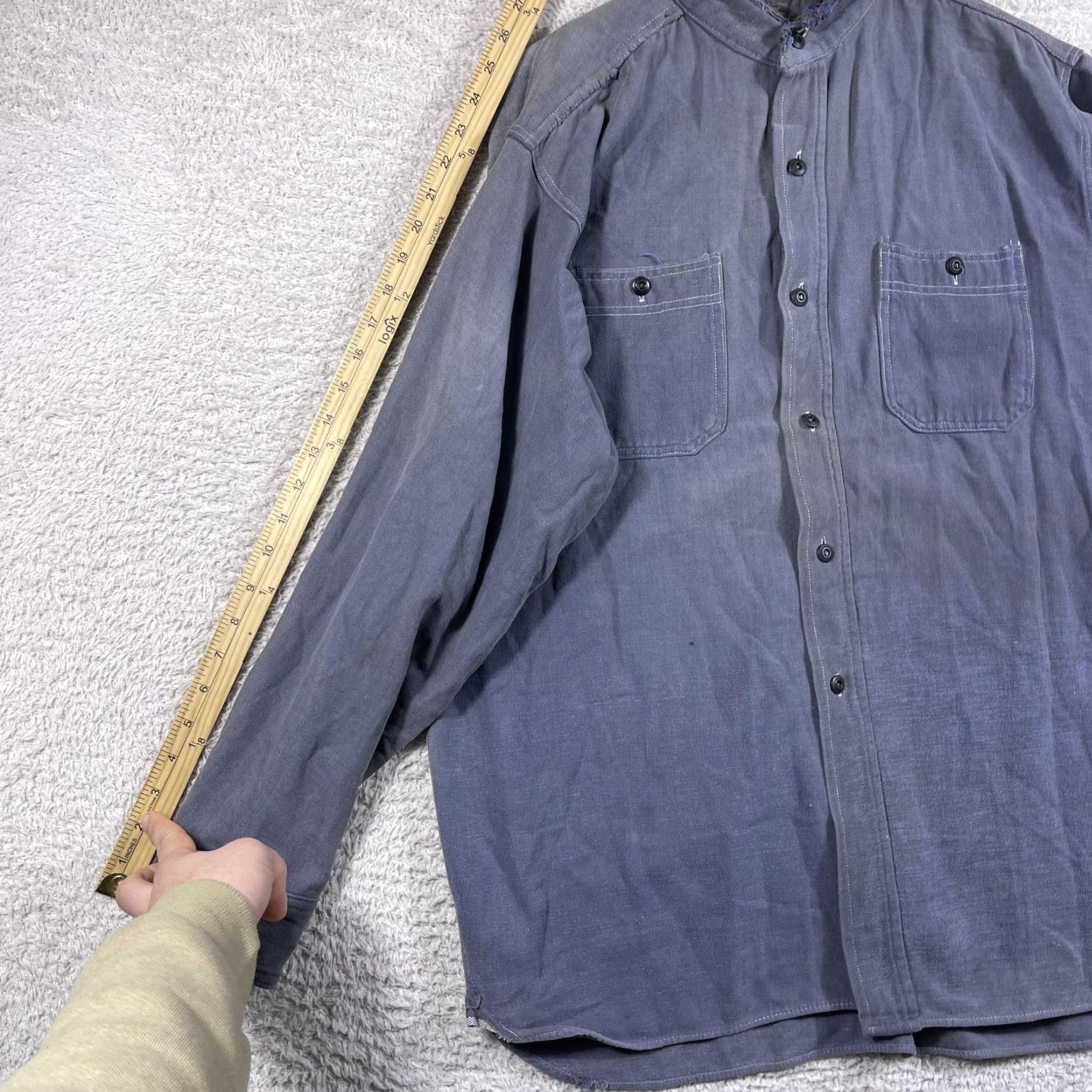 Vintage VINTAGE 1940s Work Shirt Mens Large Blue Band Collar Button Front Hercules USA Shirt Size US L / EU 52-54 / 3 - 6 Thumbnail