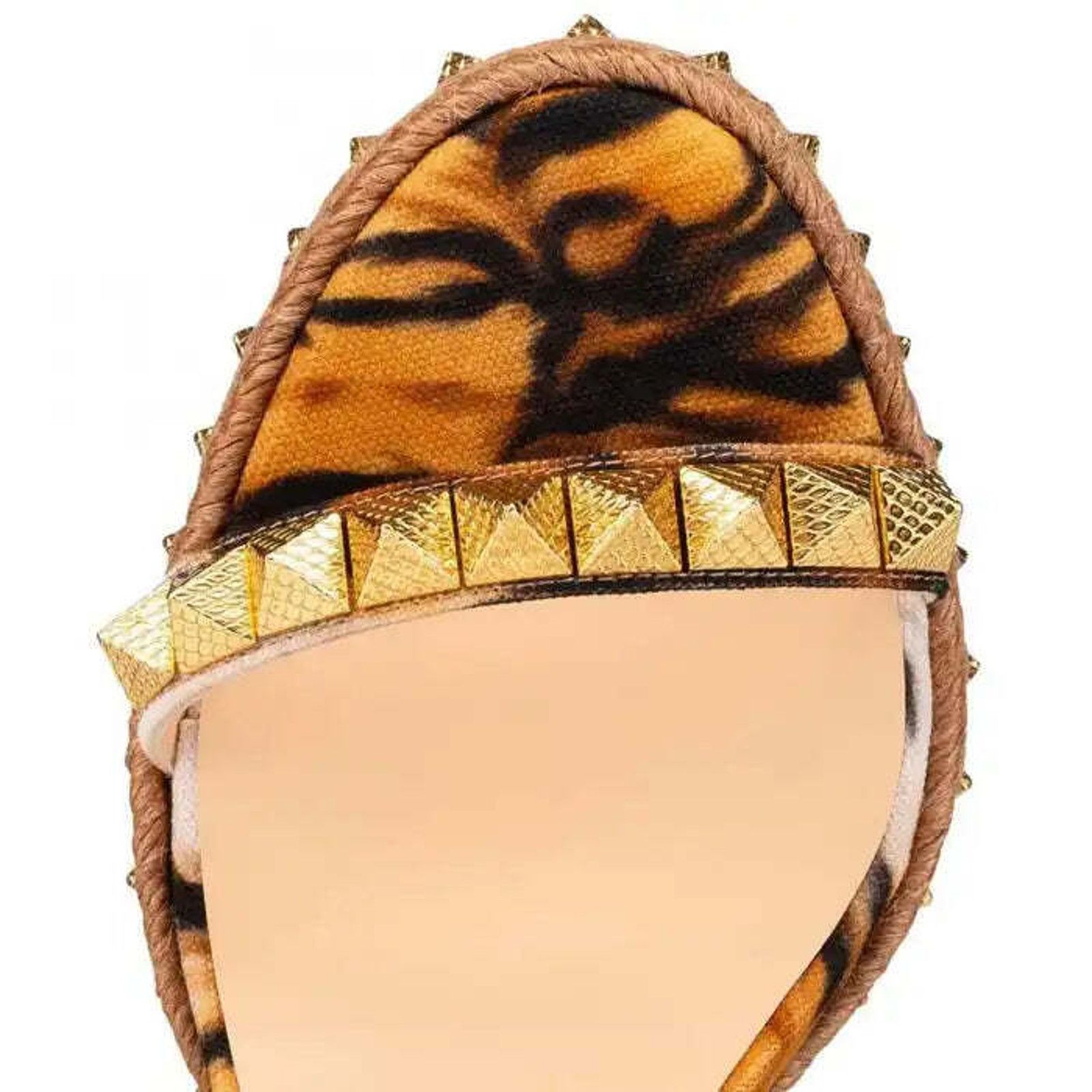 Christian Louboutin Pyraclou 110 Bengale Gold Platform Wedge Sandal Heel Pump 38 Size US 8 / IT 38 - 6 Thumbnail