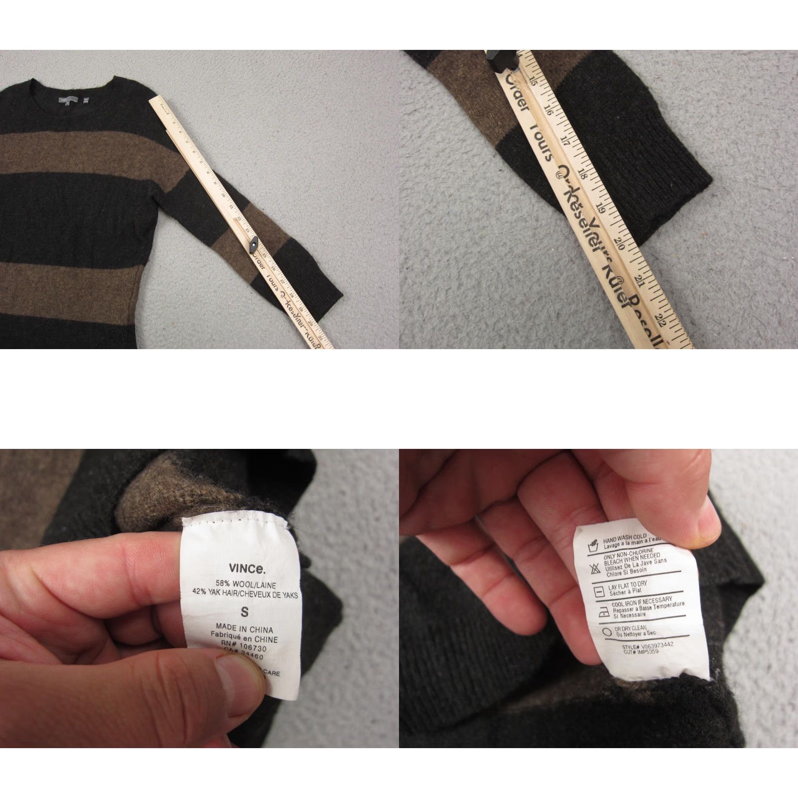 Vince Vince Sweater Womens Small Brown Striped Wool Yak Knit Pullover Size S / US 4 / IT 40 - 8 Thumbnail