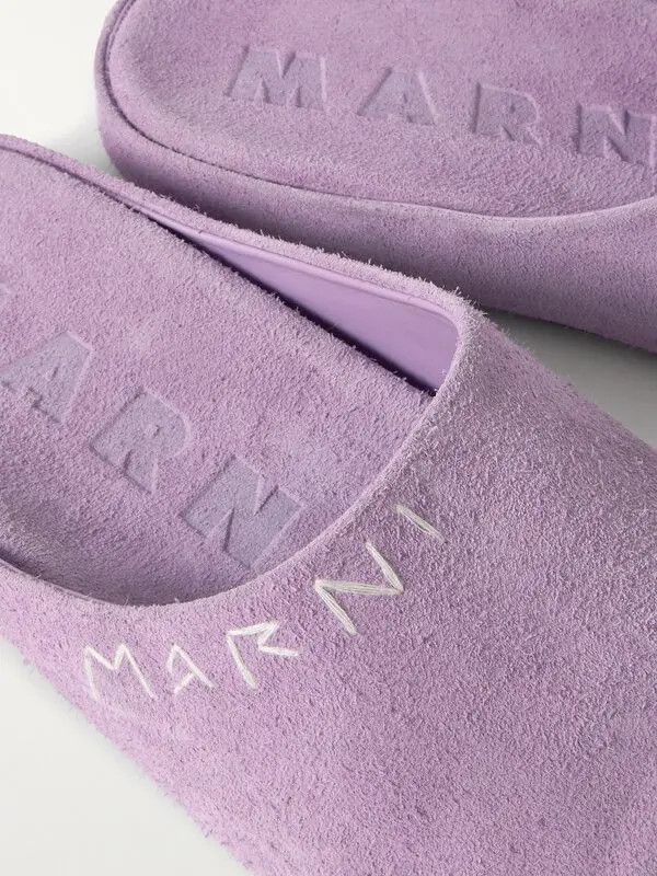 Marni o1w1db11225 Logo-Embroidered Suede Slides in Purple Size US 11 / EU 44 - 3 Thumbnail