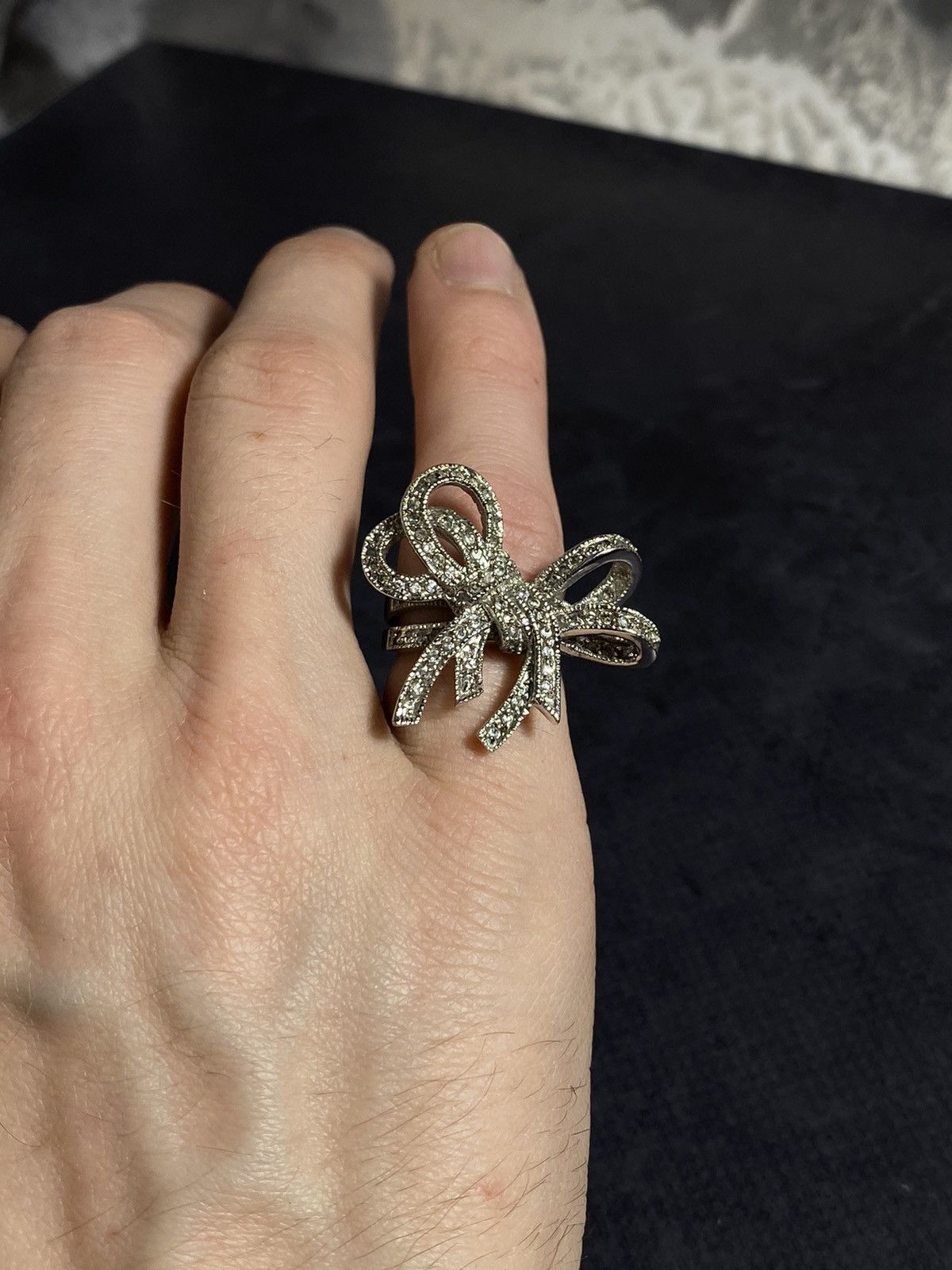 Jewelry Vintage Rhinestone Bow Statement Ring Adjustable Size ONE SIZE - 2 Thumbnail