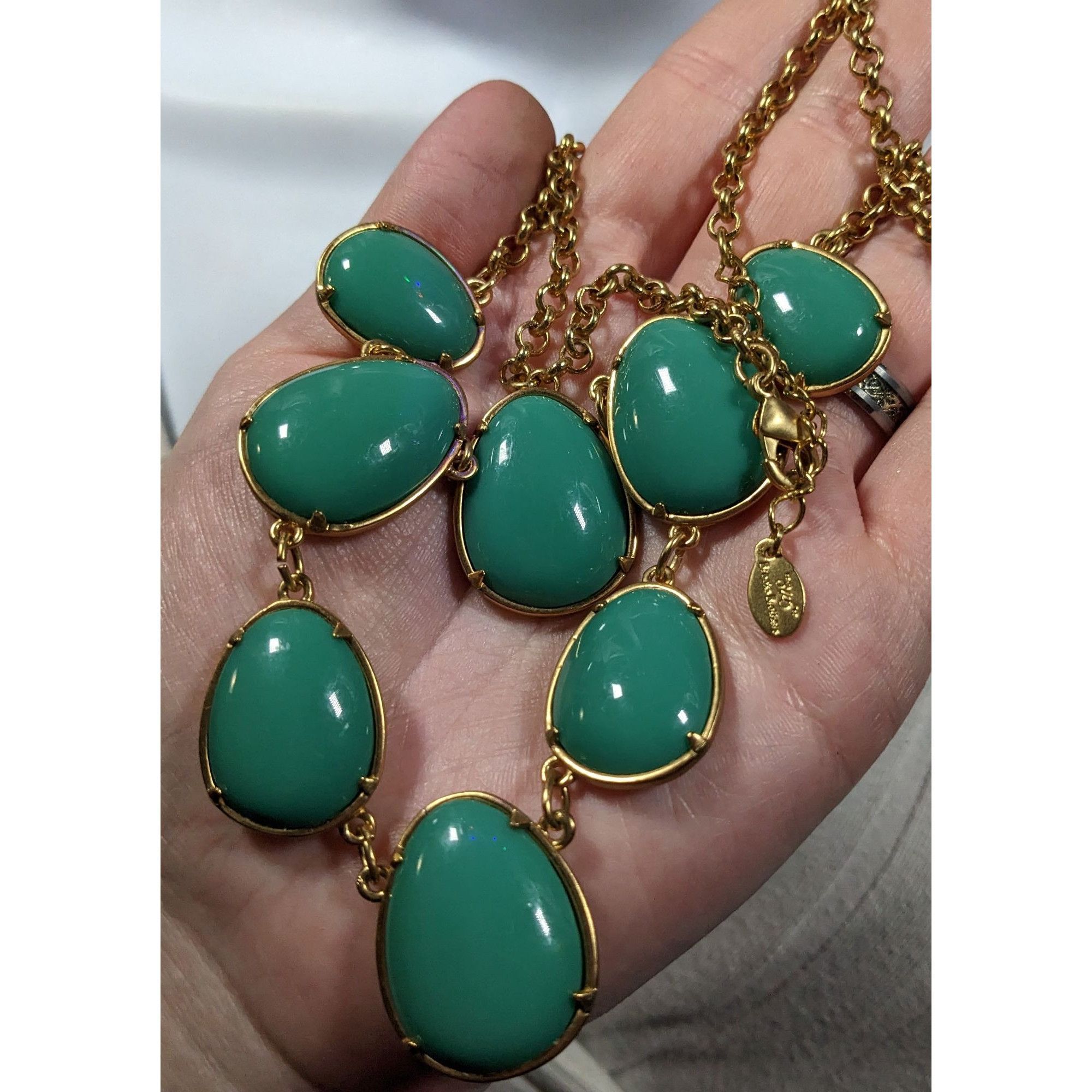 Brooks Brothers "346" Brooks Brothers Gold Tone Teal Cabochon Statement Neck Size ONE SIZE - 3 Thumbnail
