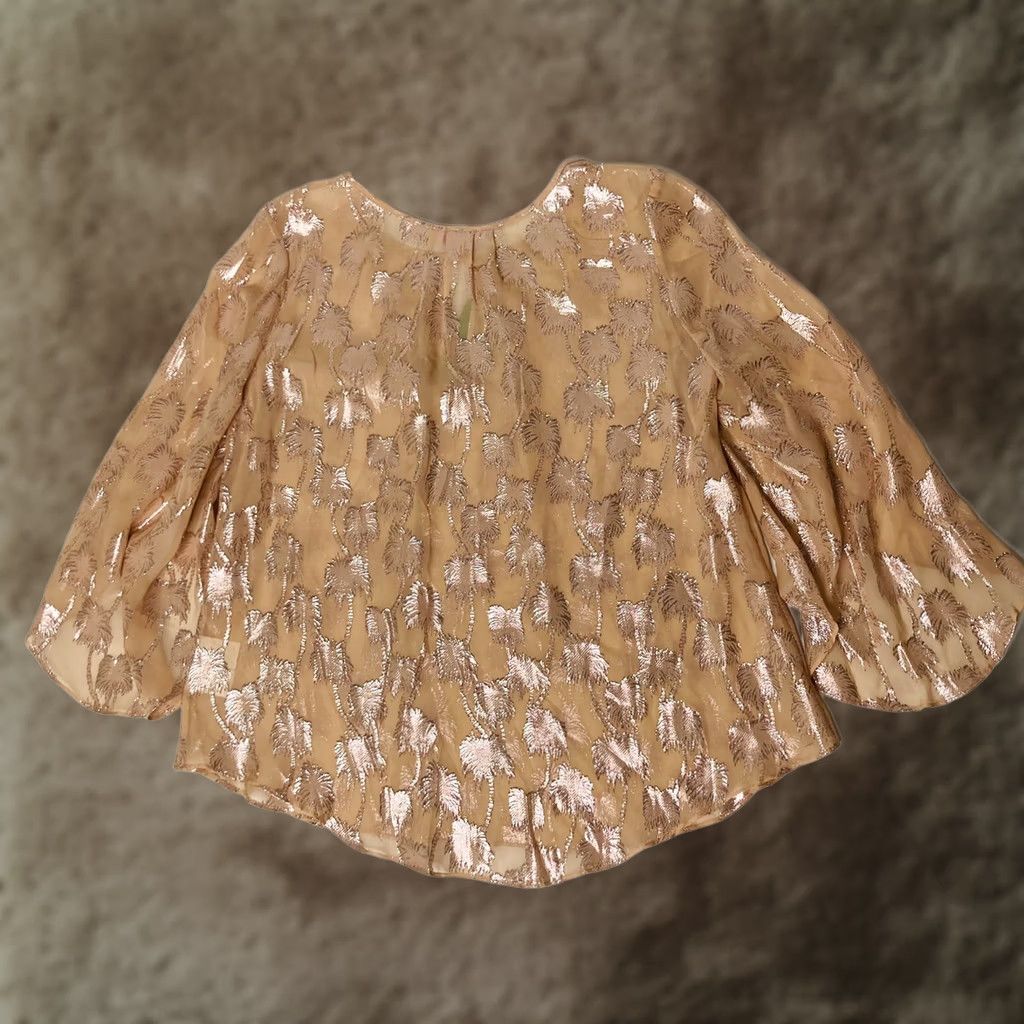 Lilly Pulitzer Lilly Pulitzer Blouse Size S Silk Beccer Peachy Pink & Shiny Metallic Palm Trees Short Flutter Sleeve Womens Size S / US 4 / IT 40 - 1 Thumbnail