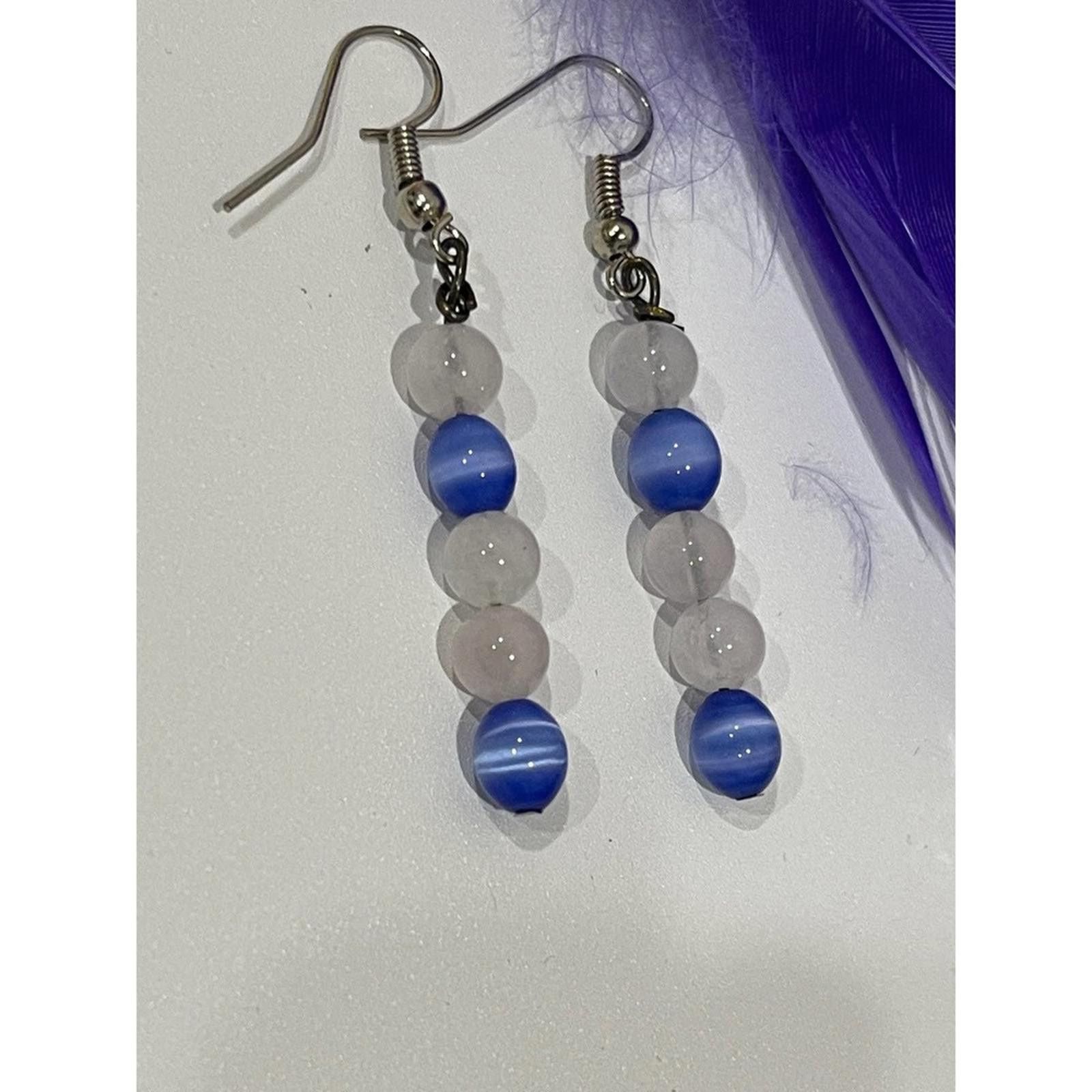 Handmade Handmade Blue and White Beaded Earrings Size ONE SIZE - 1 Thumbnail