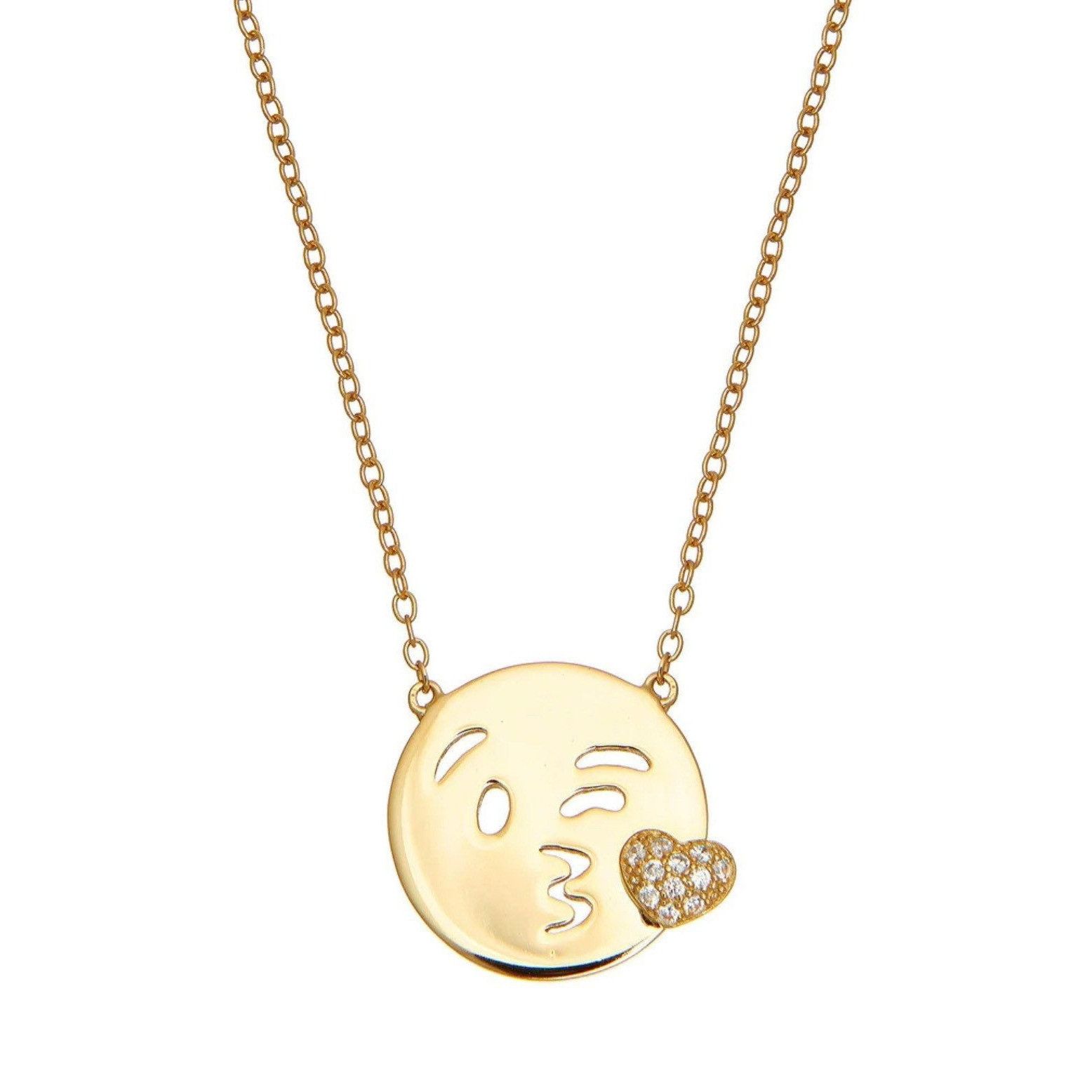Other New Emoji Wink Kiss Sterling Silver 14K Gold Vermeil Necklac Size ONE SIZE - 1 Thumbnail