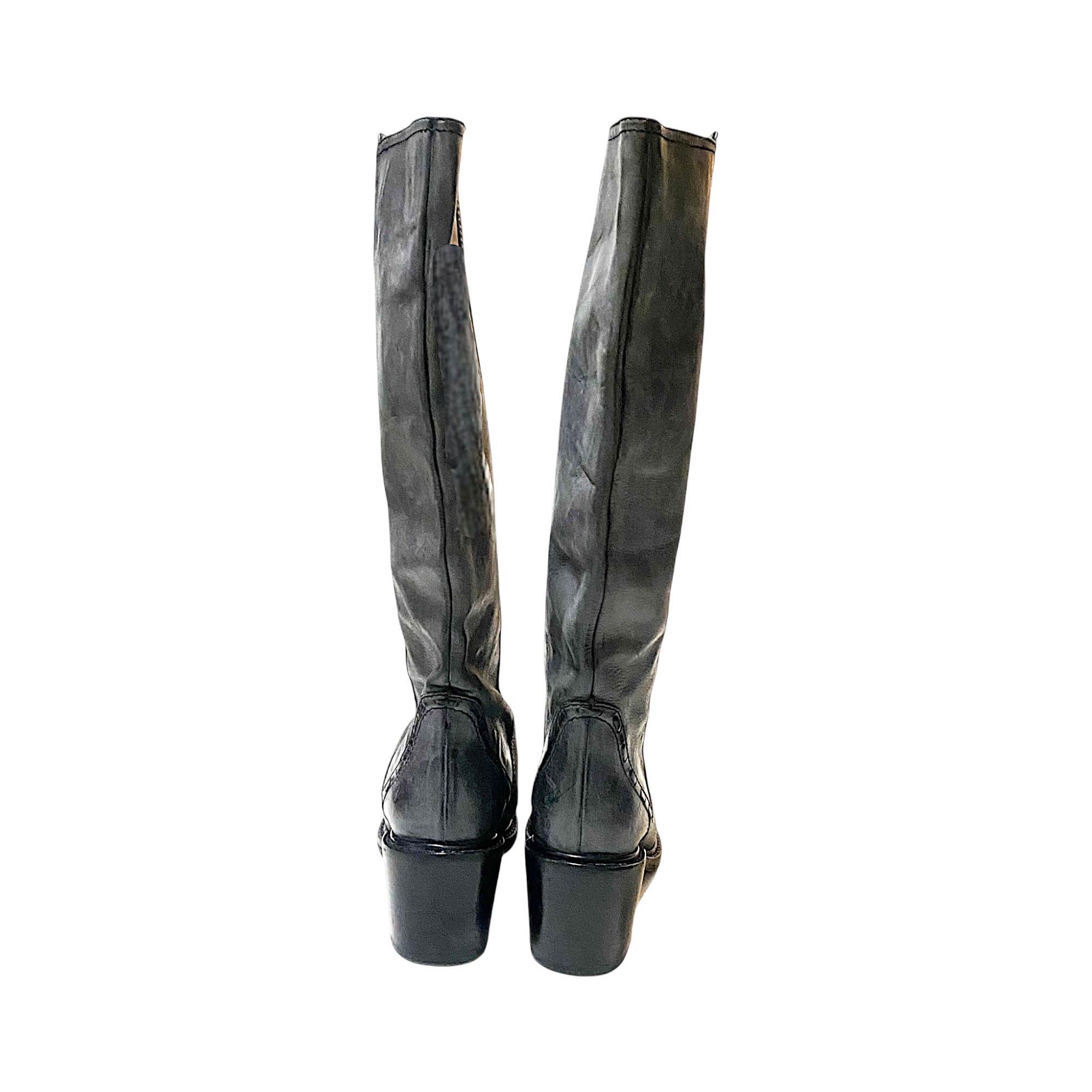 Chloe Chloé Knee High Leather Boots Grey Distressed Size 39.5 Size US 9.5 / IT 39.5 - 5 Thumbnail