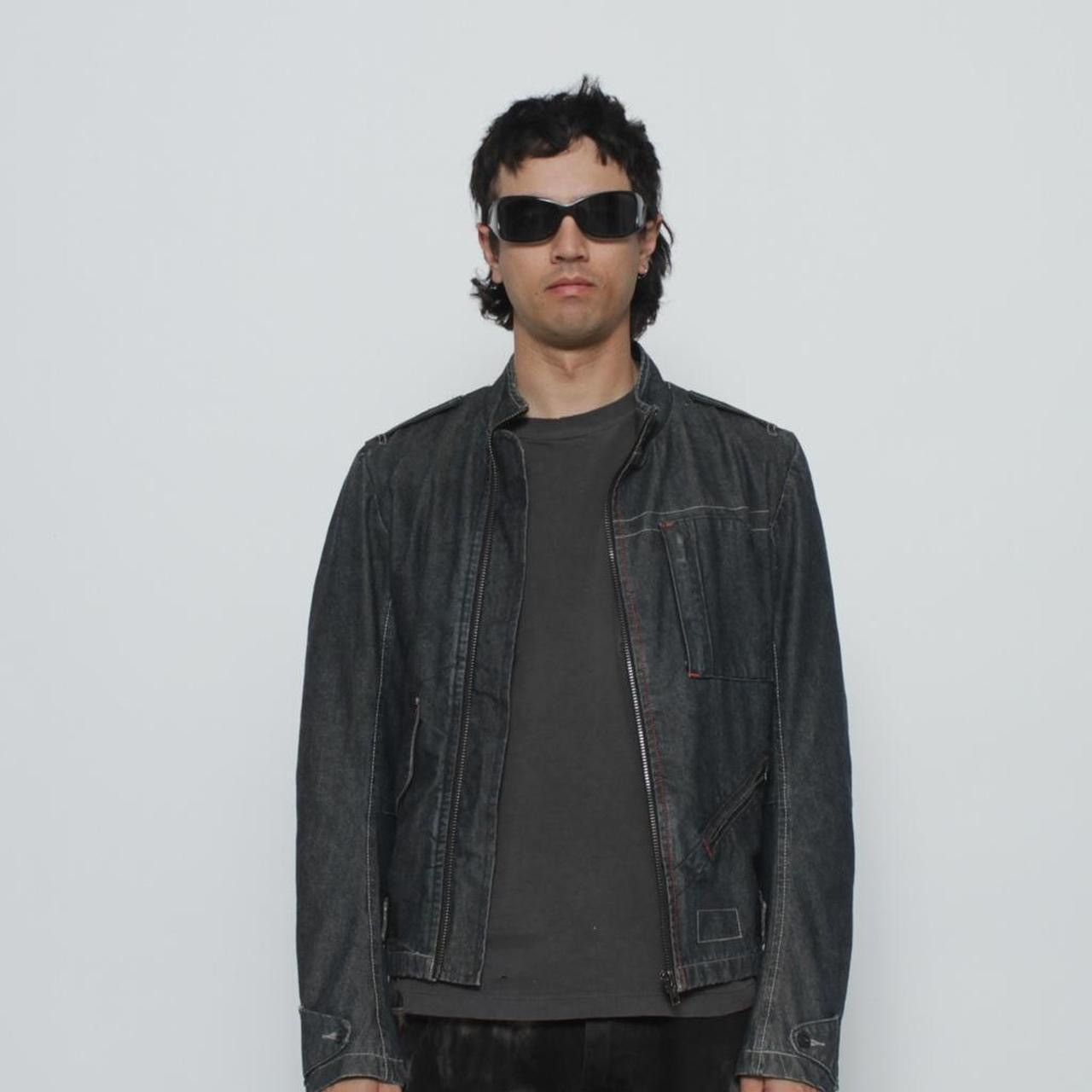 Vintage BLUE DENIM TECHNICAL ASYMMETRICAL ZIP UP MOTO JACKET Size US L / EU 52-54 / 3 - 4 Thumbnail