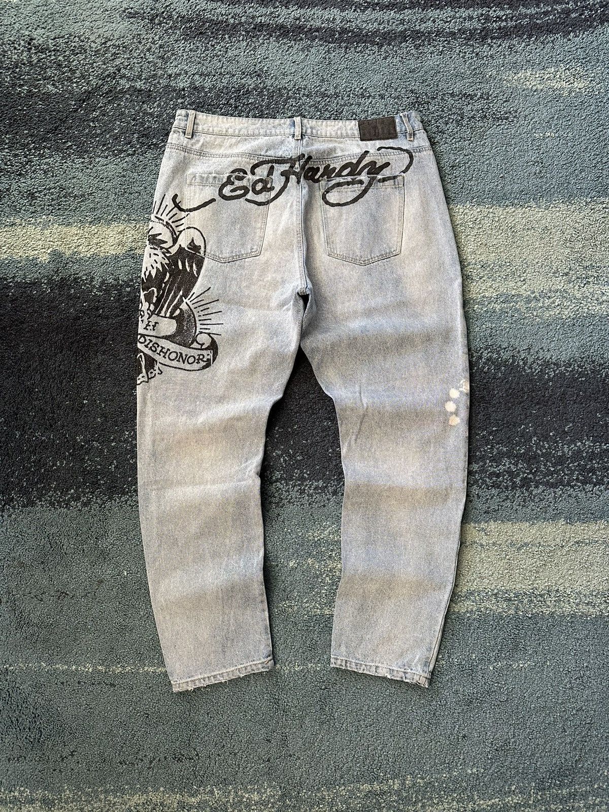 image of Crazy Vintage Y2K Christian Audigier Ed Hardy Punk Jeans in Light Blue, Men's (Size 36)