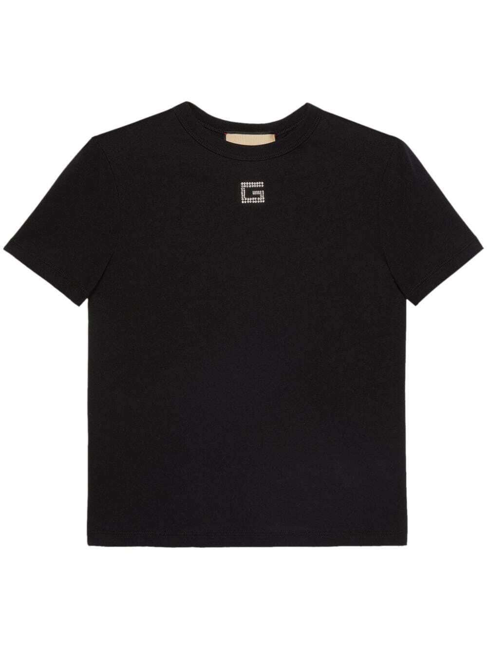 Gucci o1la5ras0526 Cotton Jersey T-Shirt With Crystal G in Black Size S / US 4 / IT 40 - 1 Thumbnail