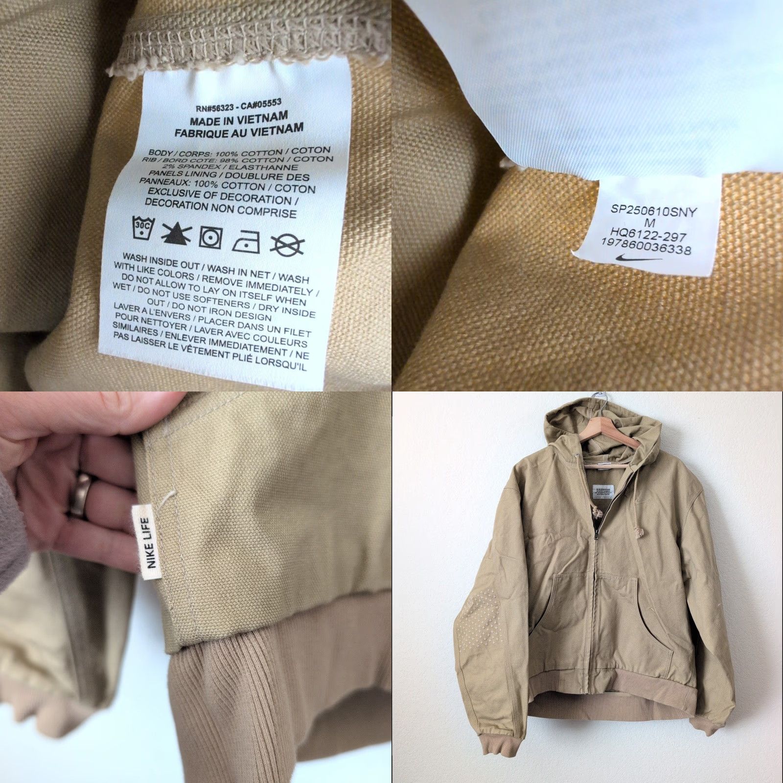 Nike VINTAGE Nike Sportswear Life Canvas Full Zip Hoodie Khaki Tan Sashiko Mens Medium HQ6122 Size US M / EU 48-50 / 2 - 8 Thumbnail